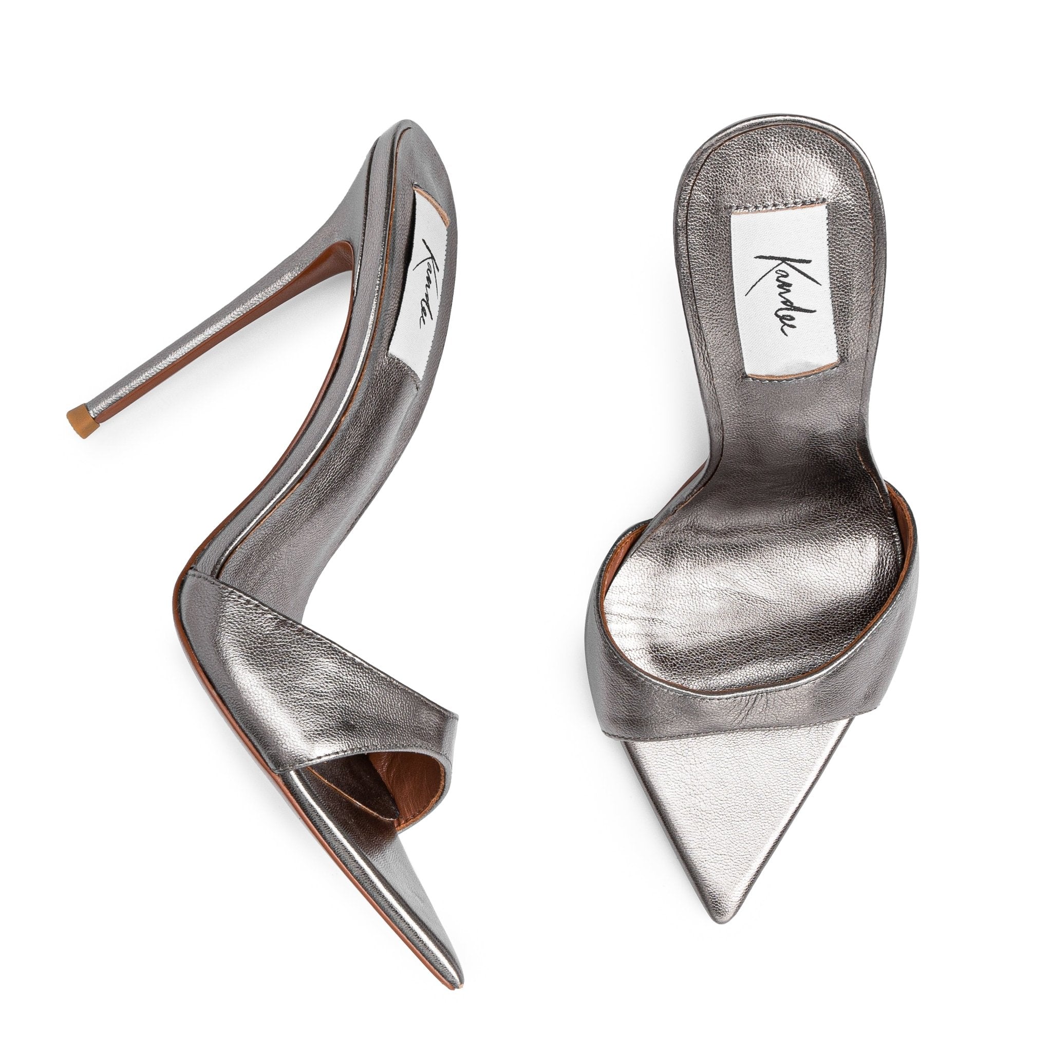 Anthracite Metallic Leather Mules - Kandee