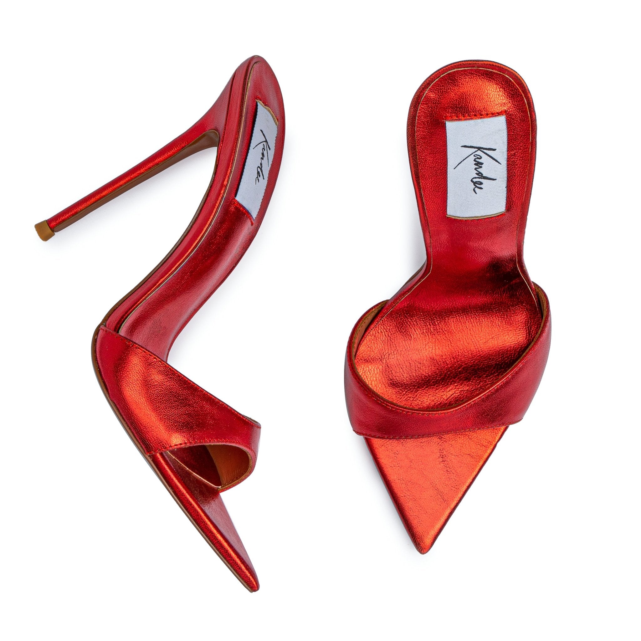 Red Metallic Leather Mules - Kandee