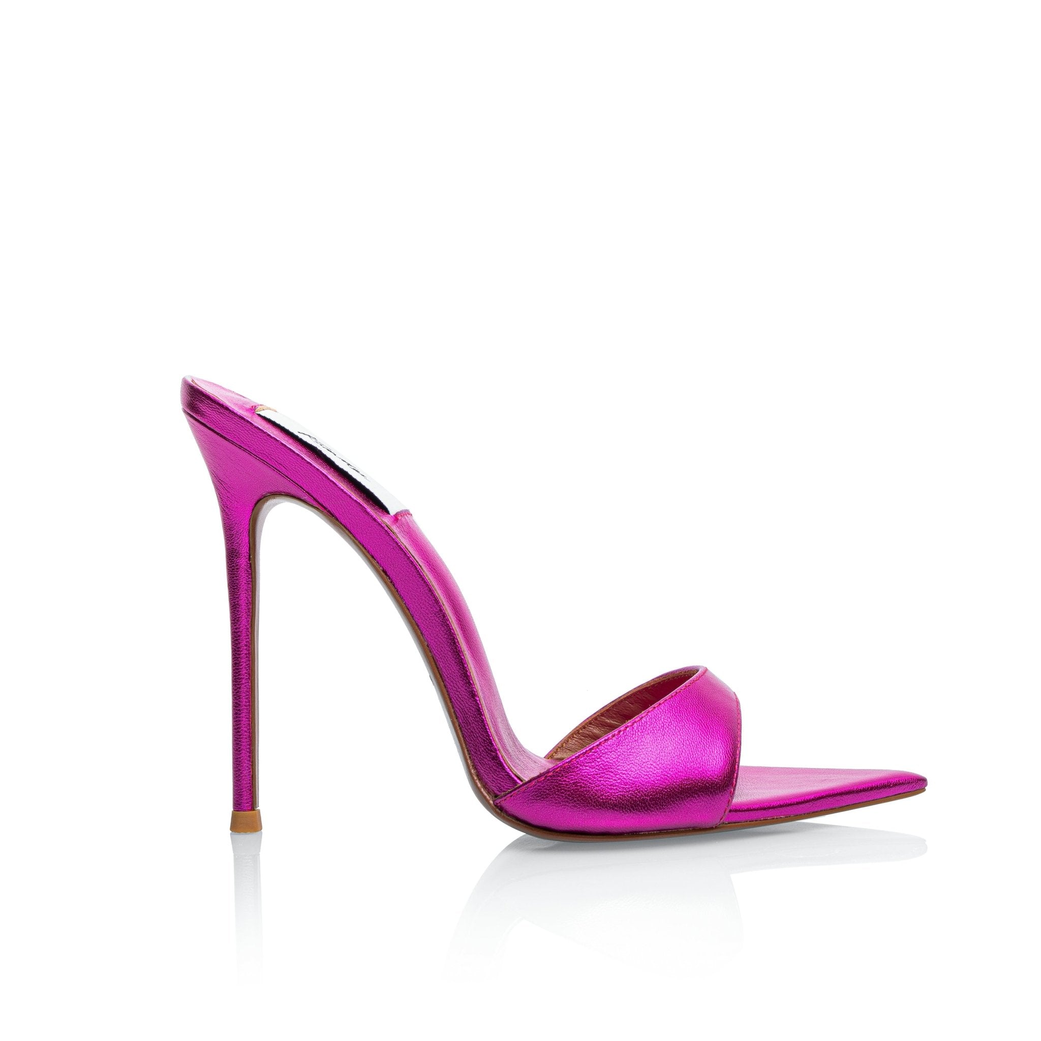 Hot Pink Metallic Leather Mules - Kandee