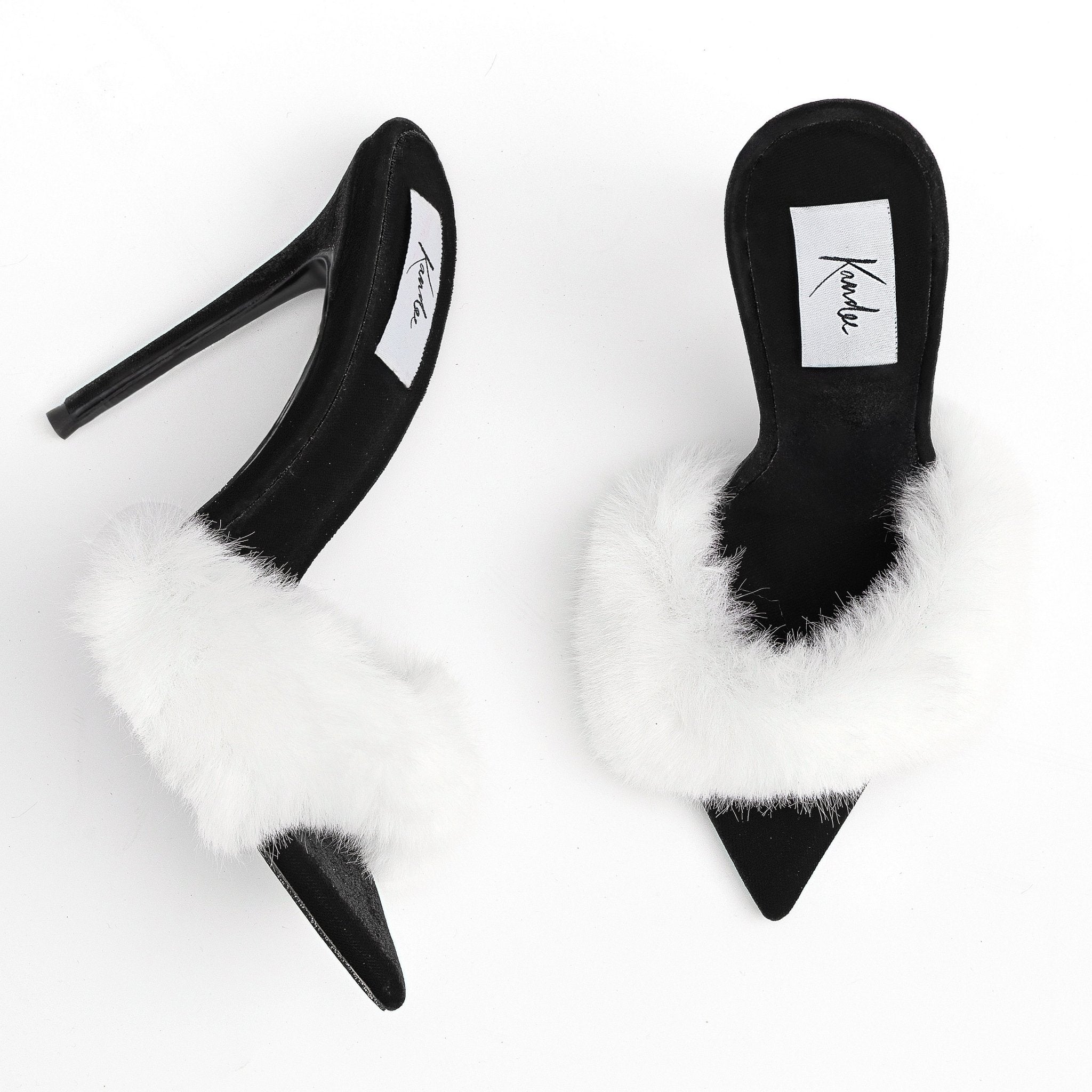 Black Velvet White Mink Mules *As Seen On Sabrina Carpenter* - Kandee