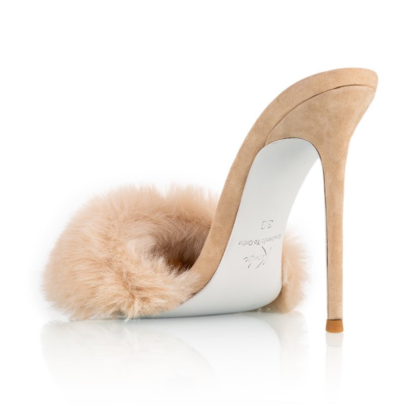 Vanilla Suede Mink Mules - Kandee