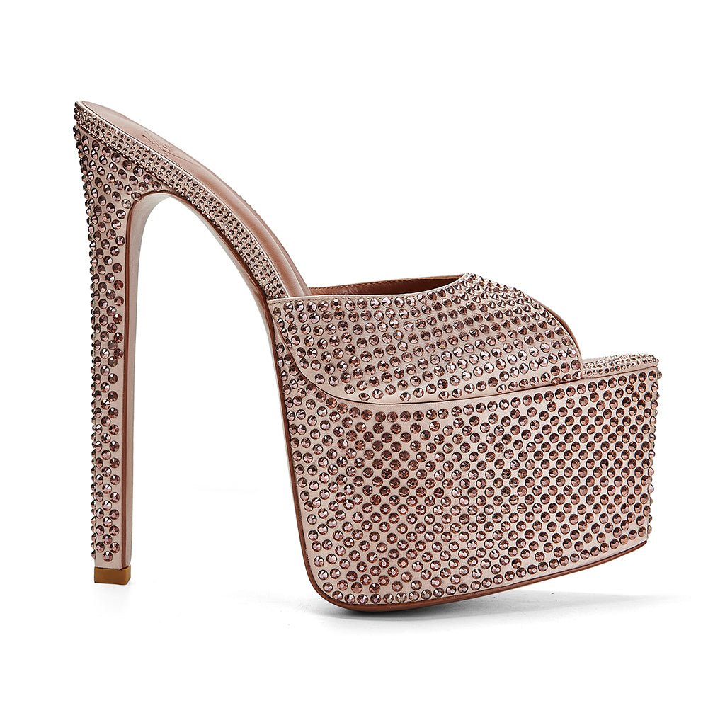 Rose Gold Crystal Platform Mules - Kandee