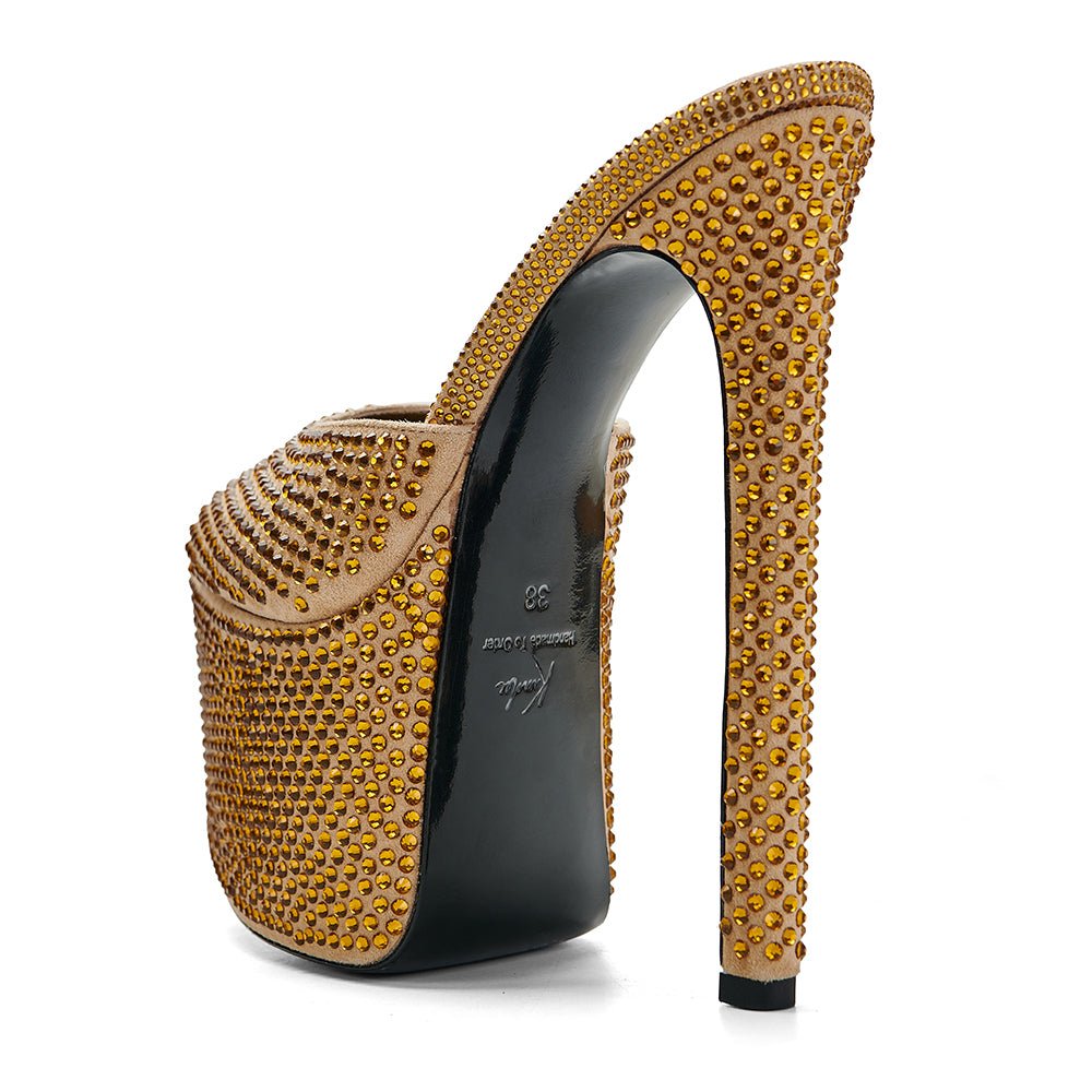 Golden Crystal Platform Mules *As Seen On Sabrina Carpenter - Kandee