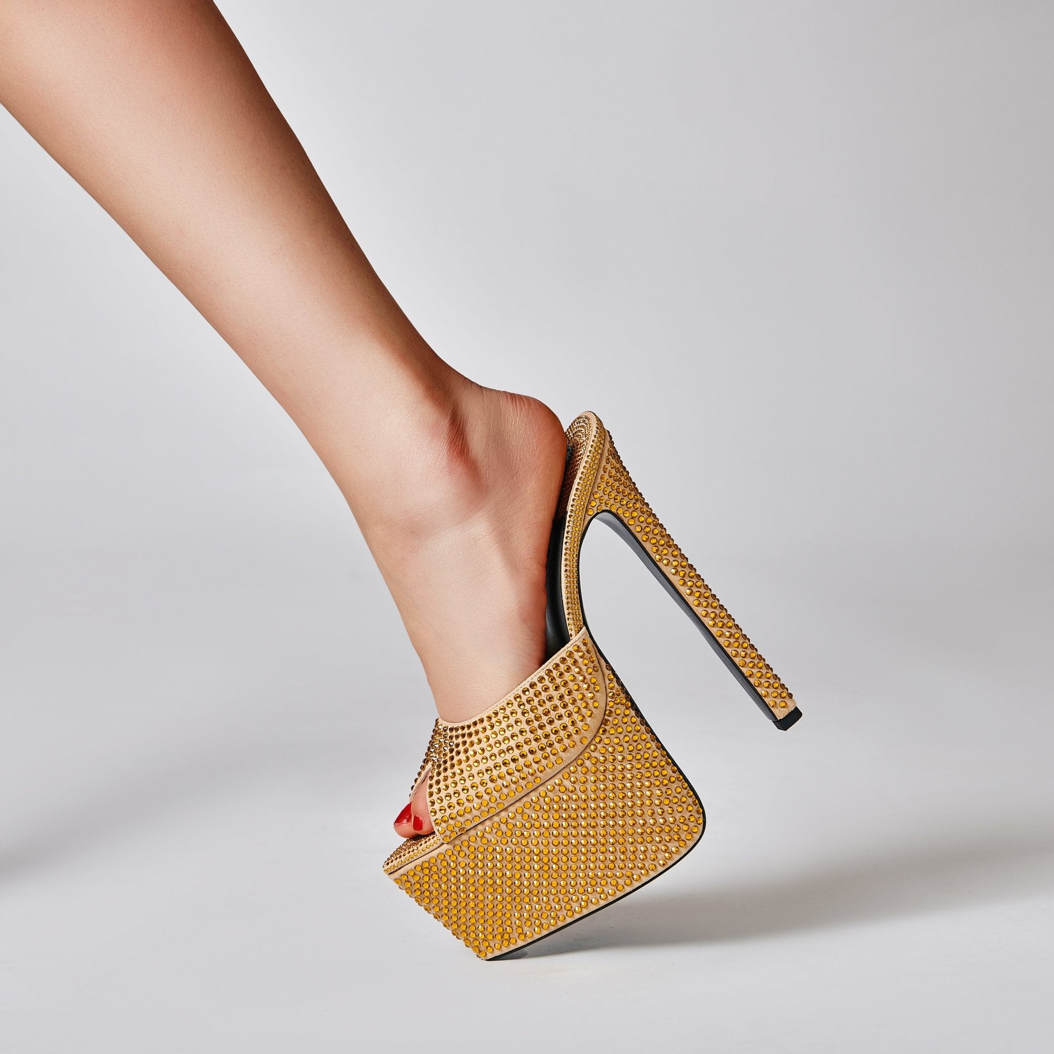 Golden Crystal Platform Mules *As Seen On Sabrina Carpenter - Kandee