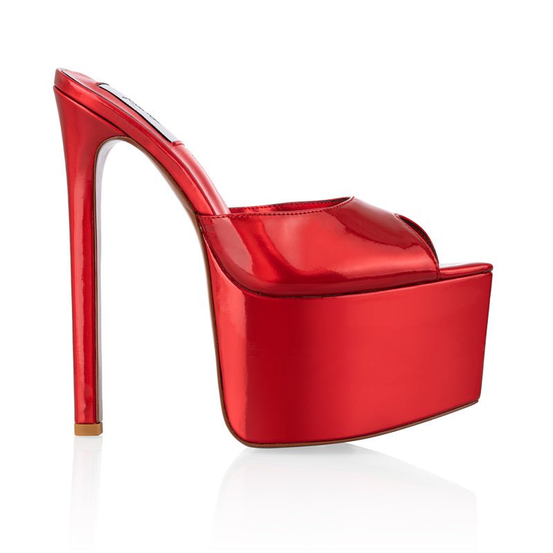 Red Mirror Platform Mules - Kandee