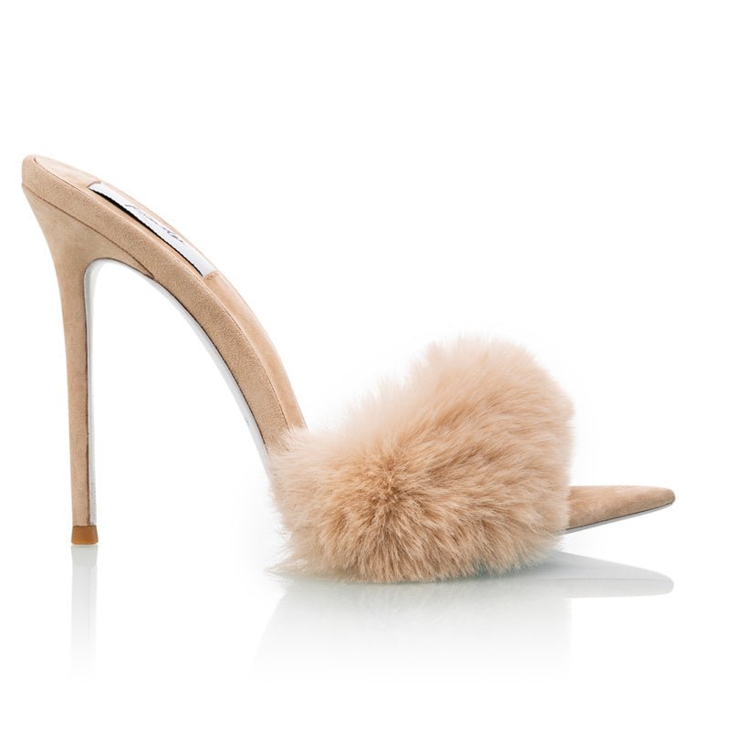 Vanilla Suede Mink Mules - Kandee