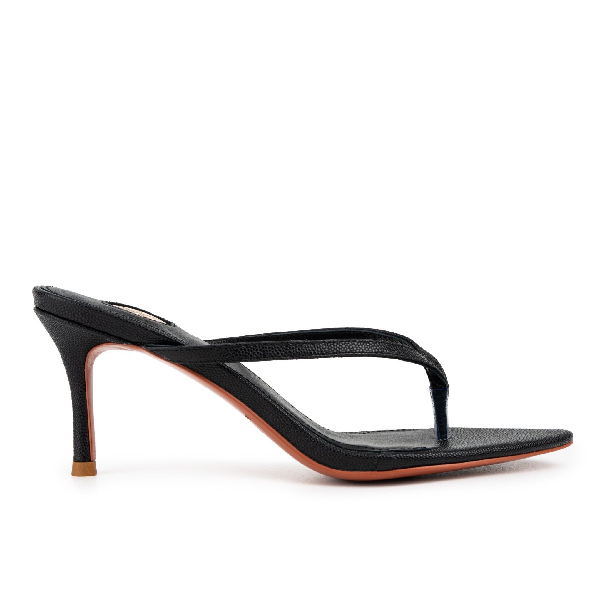 Black Caviar Leather Thong Sandals - Kandee