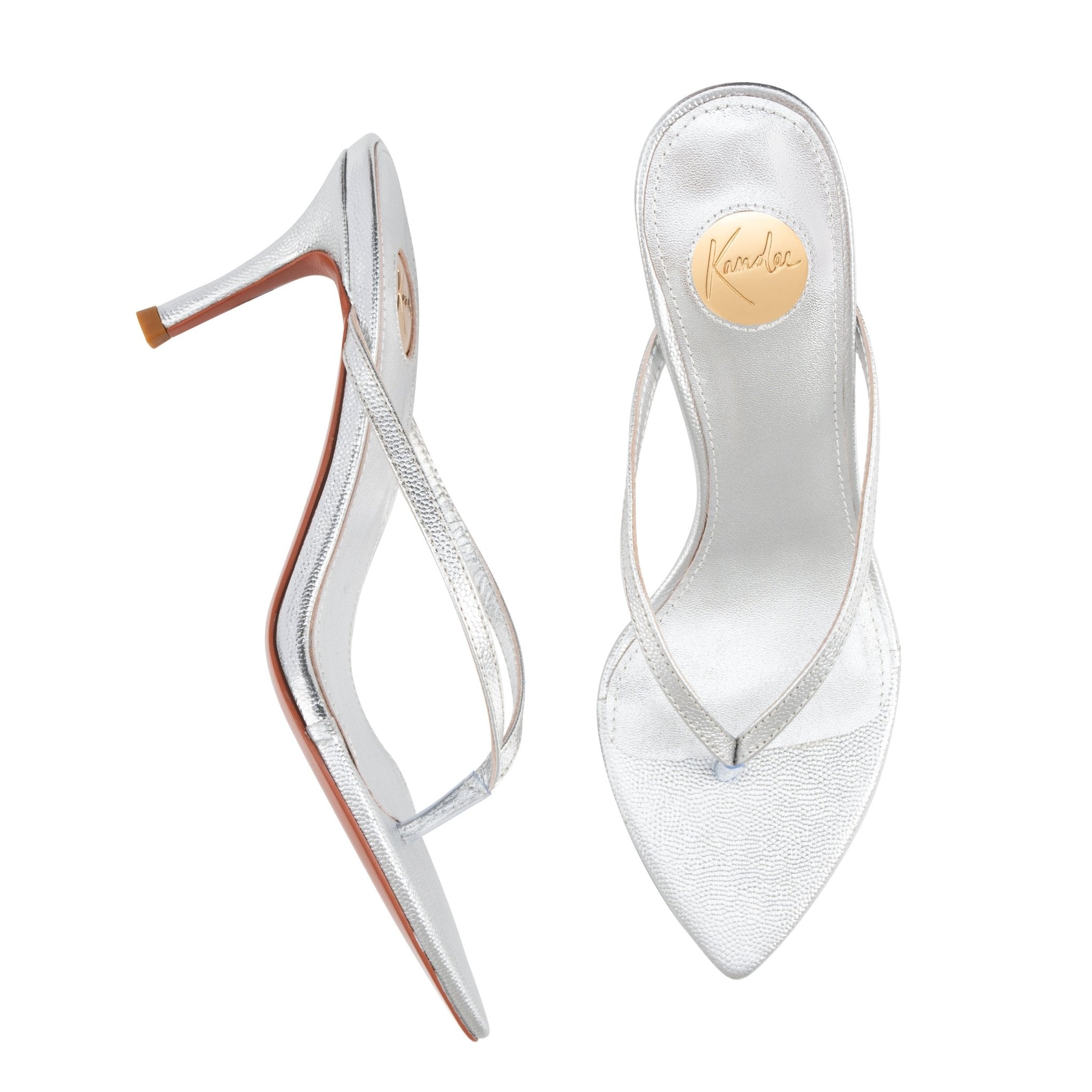 Silver Caviar Leather Thong Sandals - Kandee