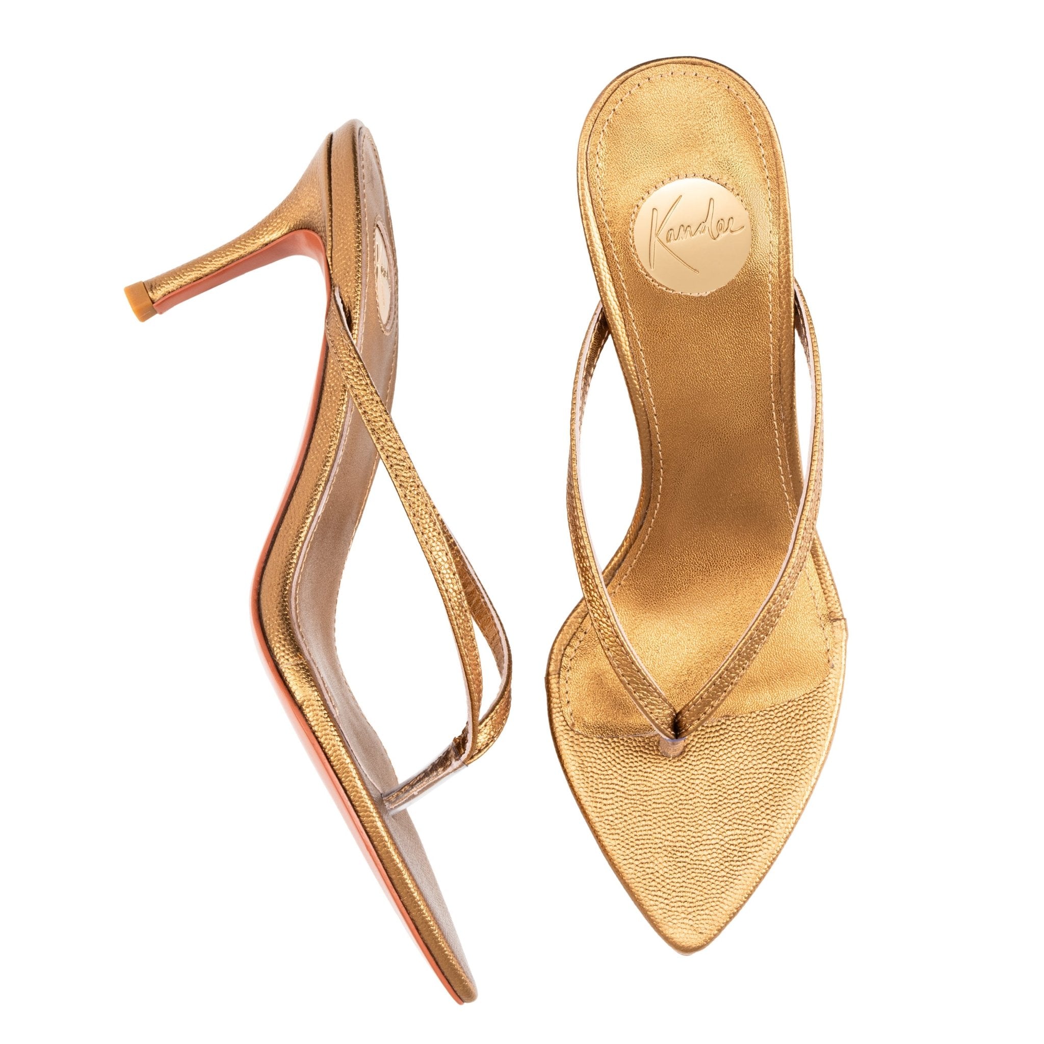 Golden Caviar Leather Thong Sandals - Kandee