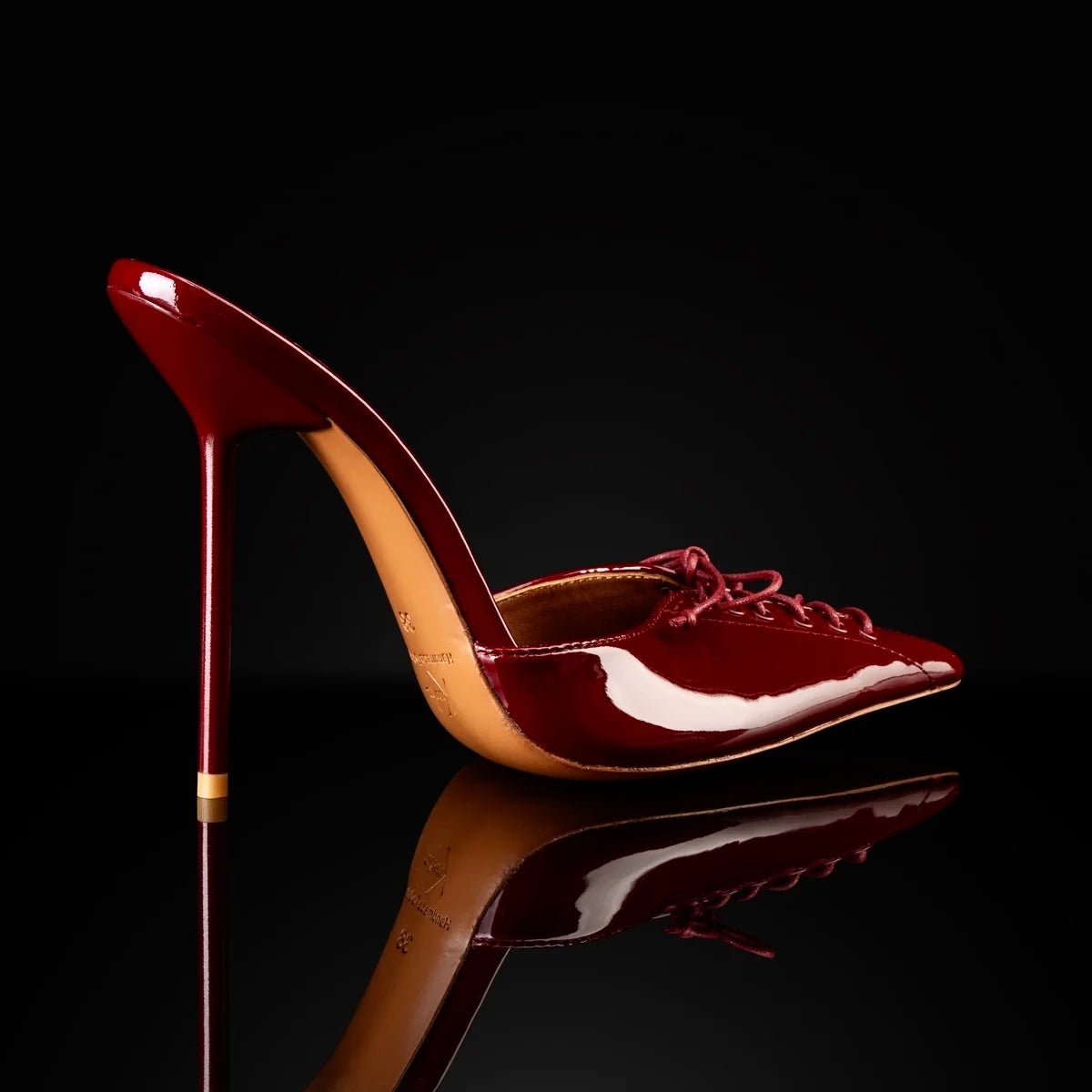 Cherry Lacquer Lace Mules - Kandee
