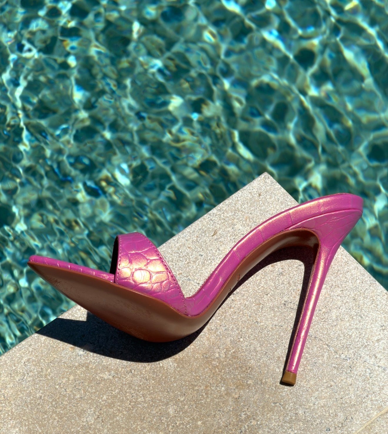 Iridescent Pink Croc Mules - Kandee