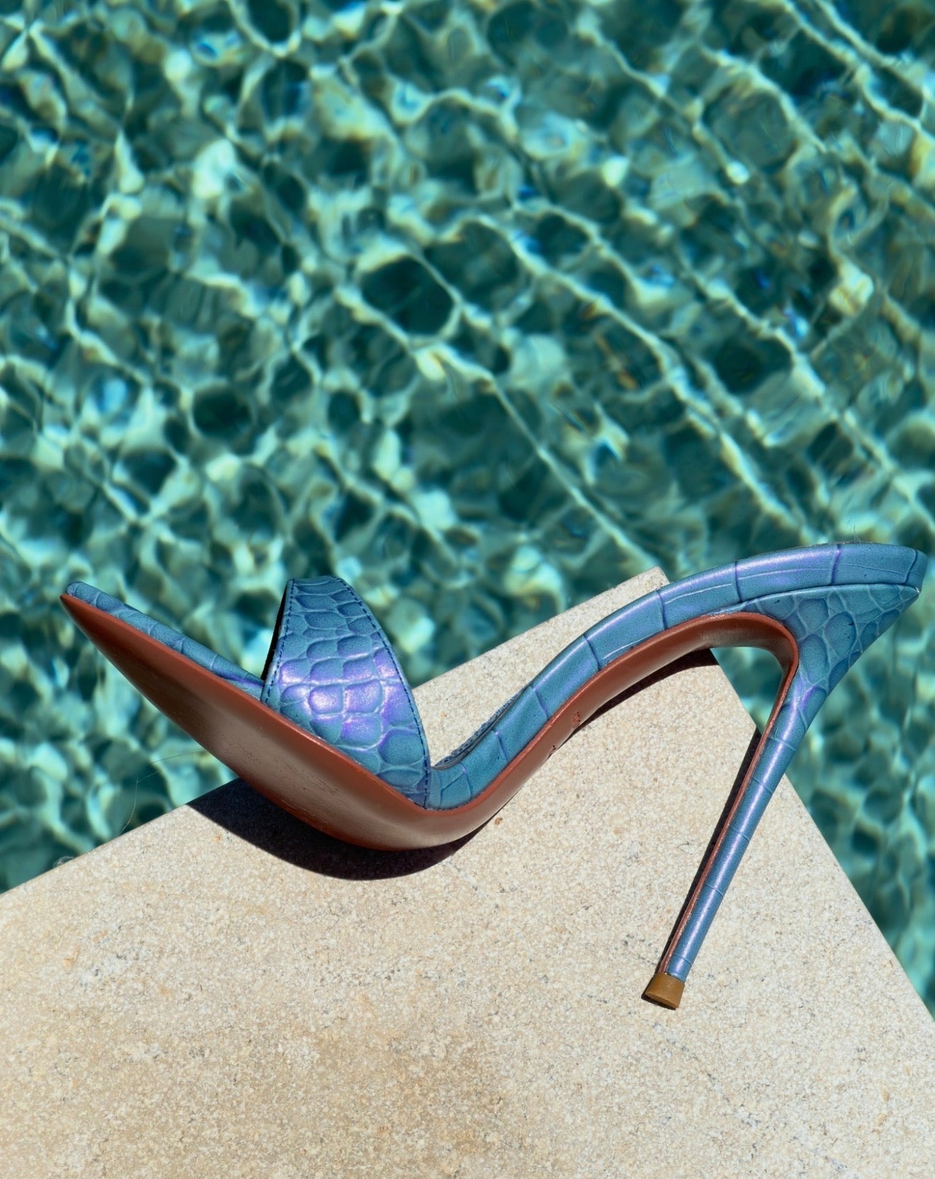 Iridescent Violet Croc Mules