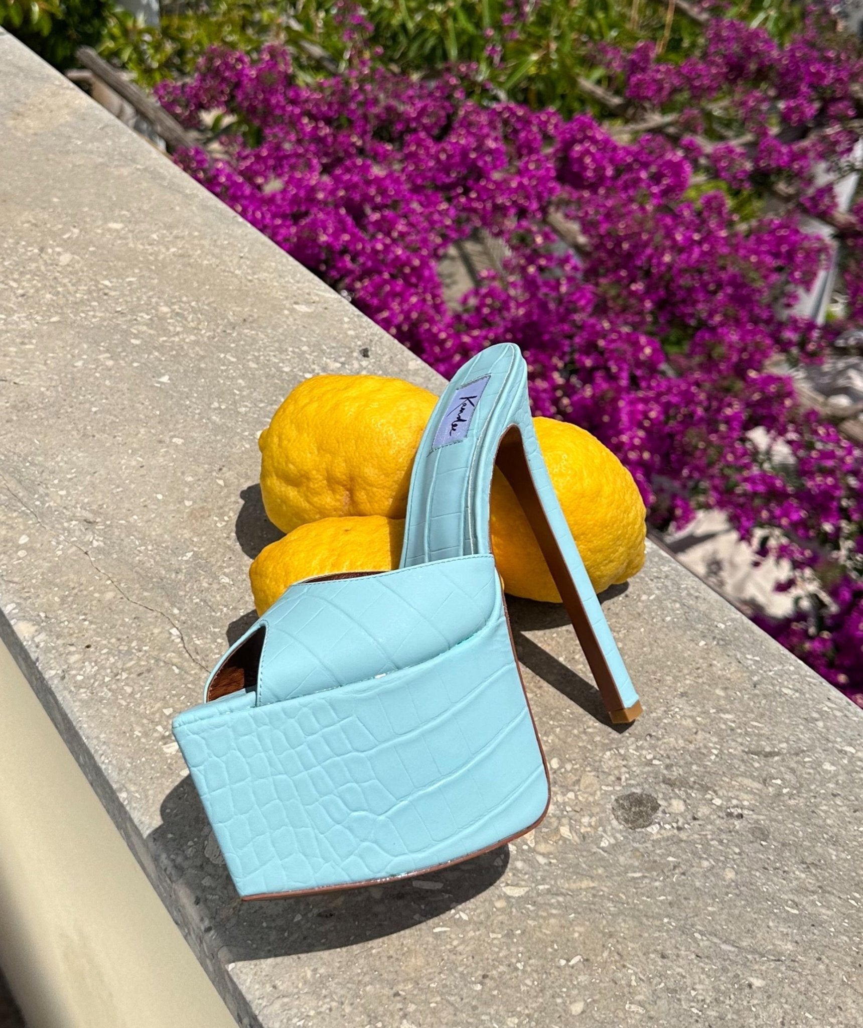 Iced Aqua Croco Platform Mules - Kandee