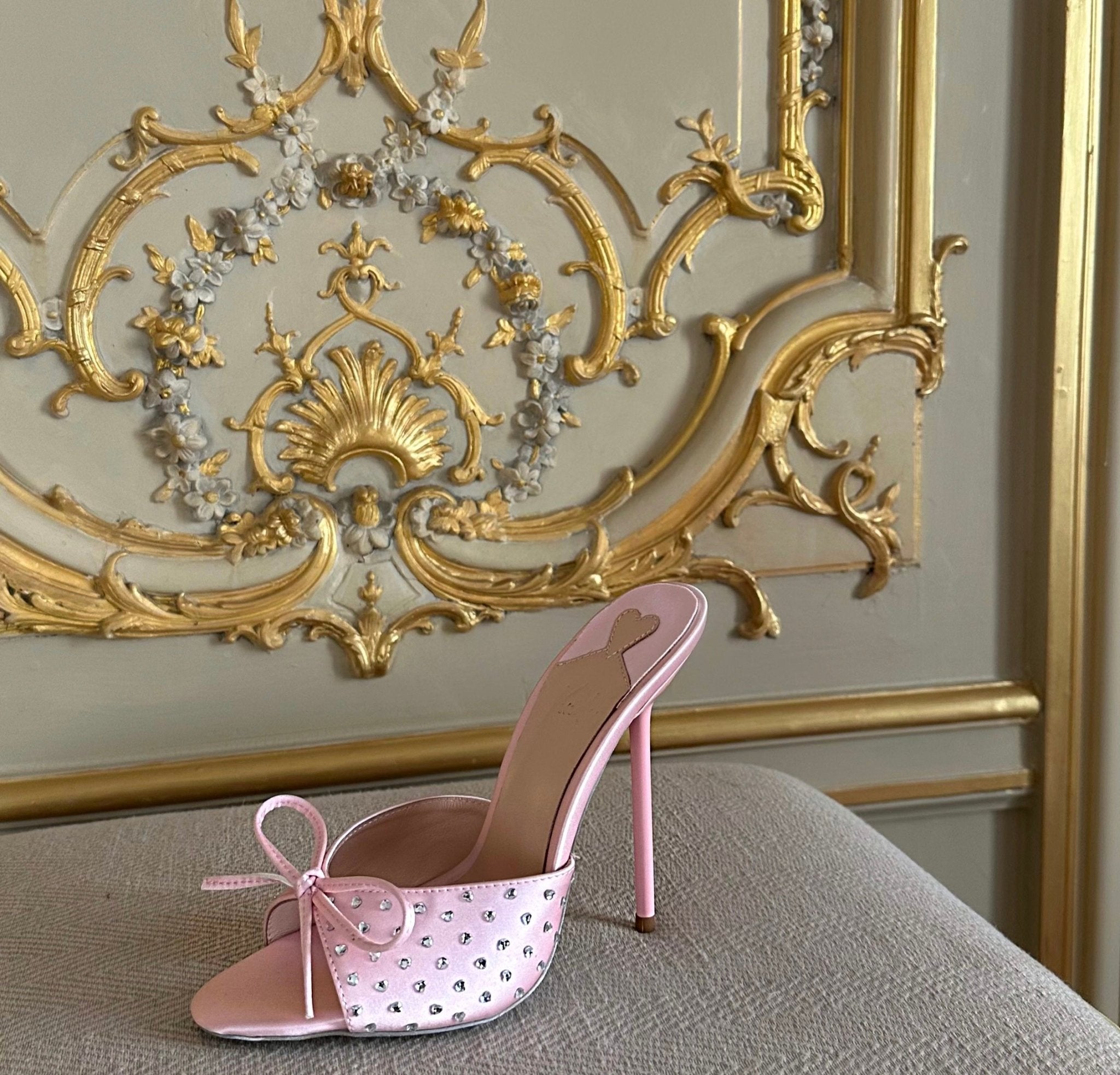 J'Adore Silk Crystal Heart Mules - Kandee