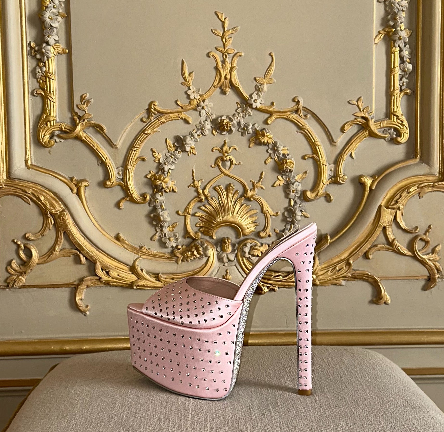 J'Adore Silk Crystal Heart Platform Mules - Kandee