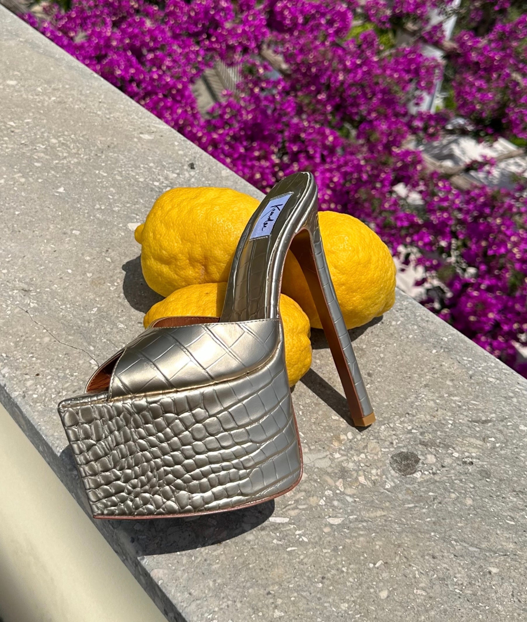 Light Gold Croco Platform Mules - Kandee