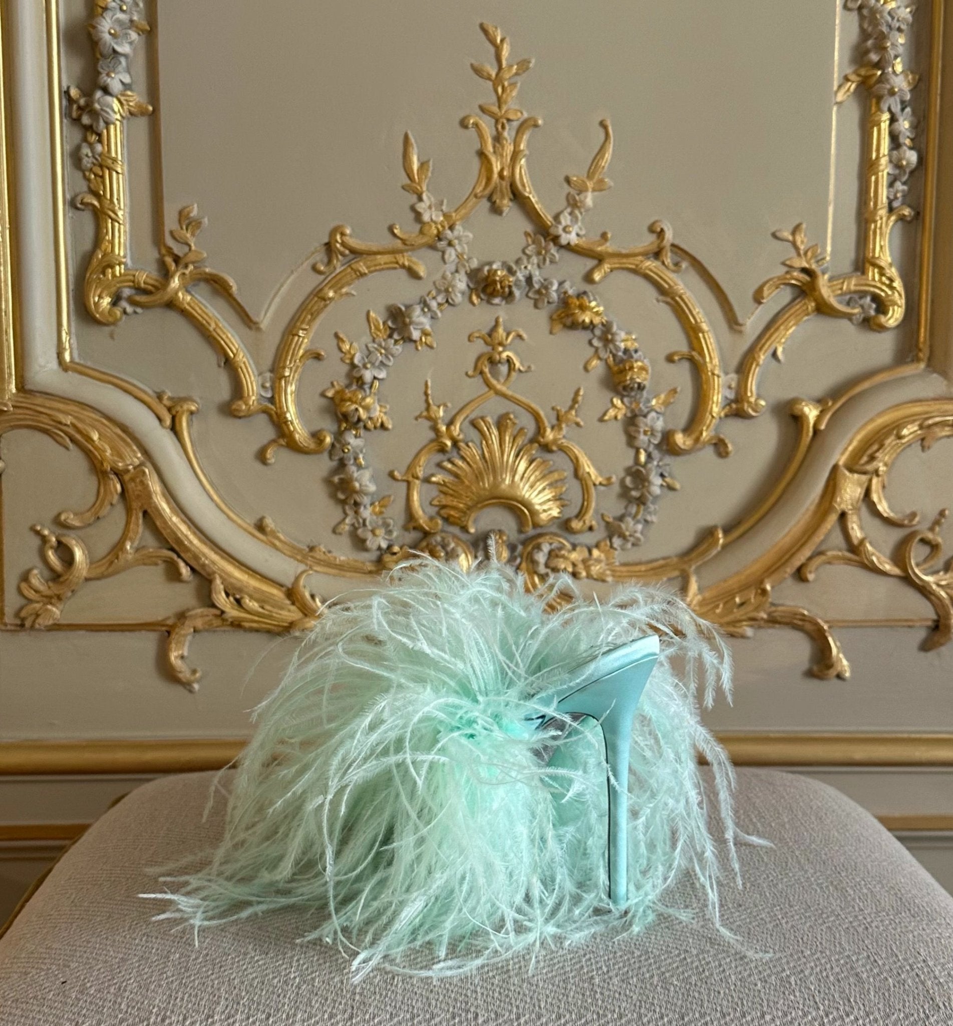 Aqua Silk Ostrich Mules - Kandee