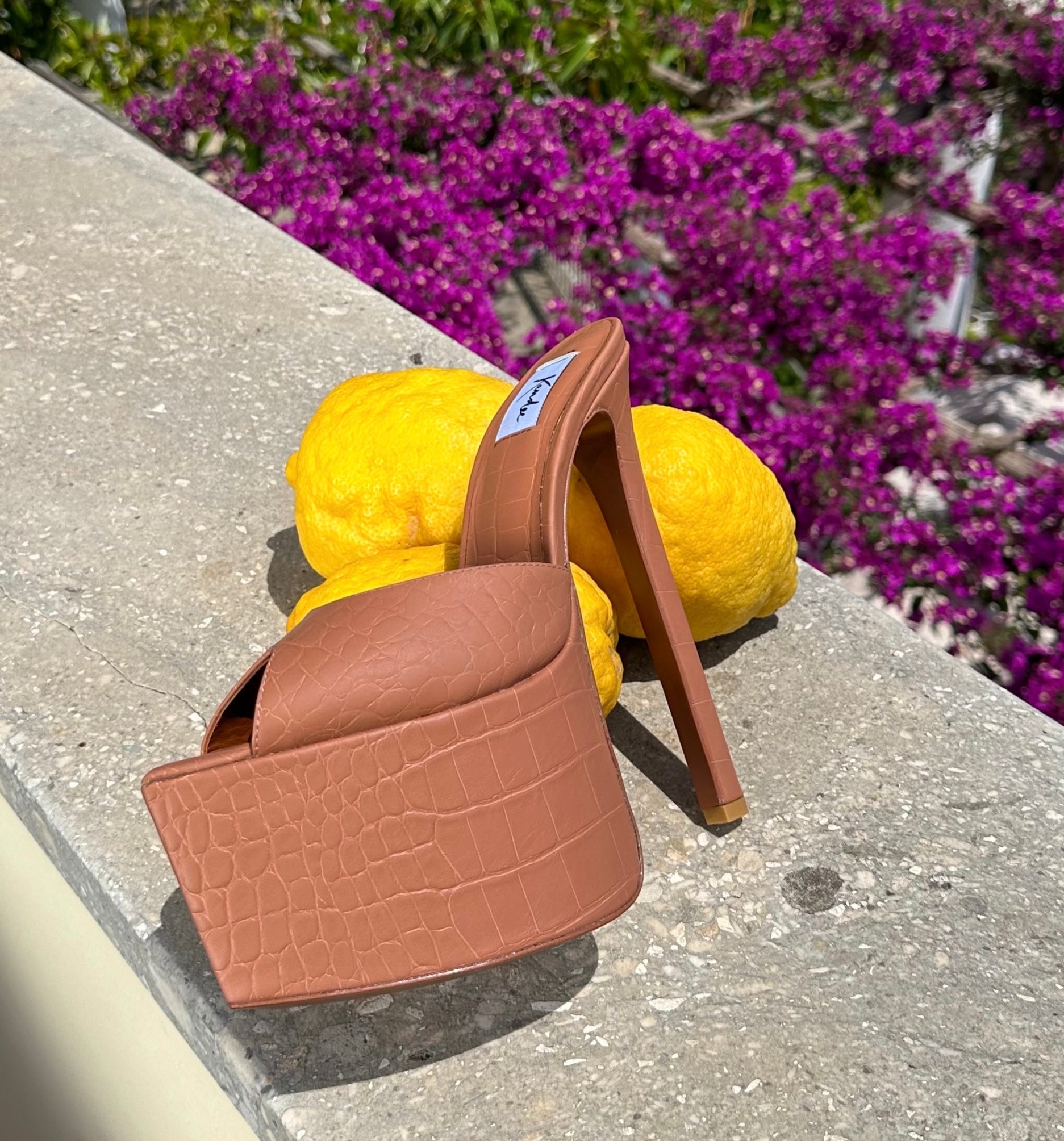 Mocha Mousse Croco Platform Mules - Kandee