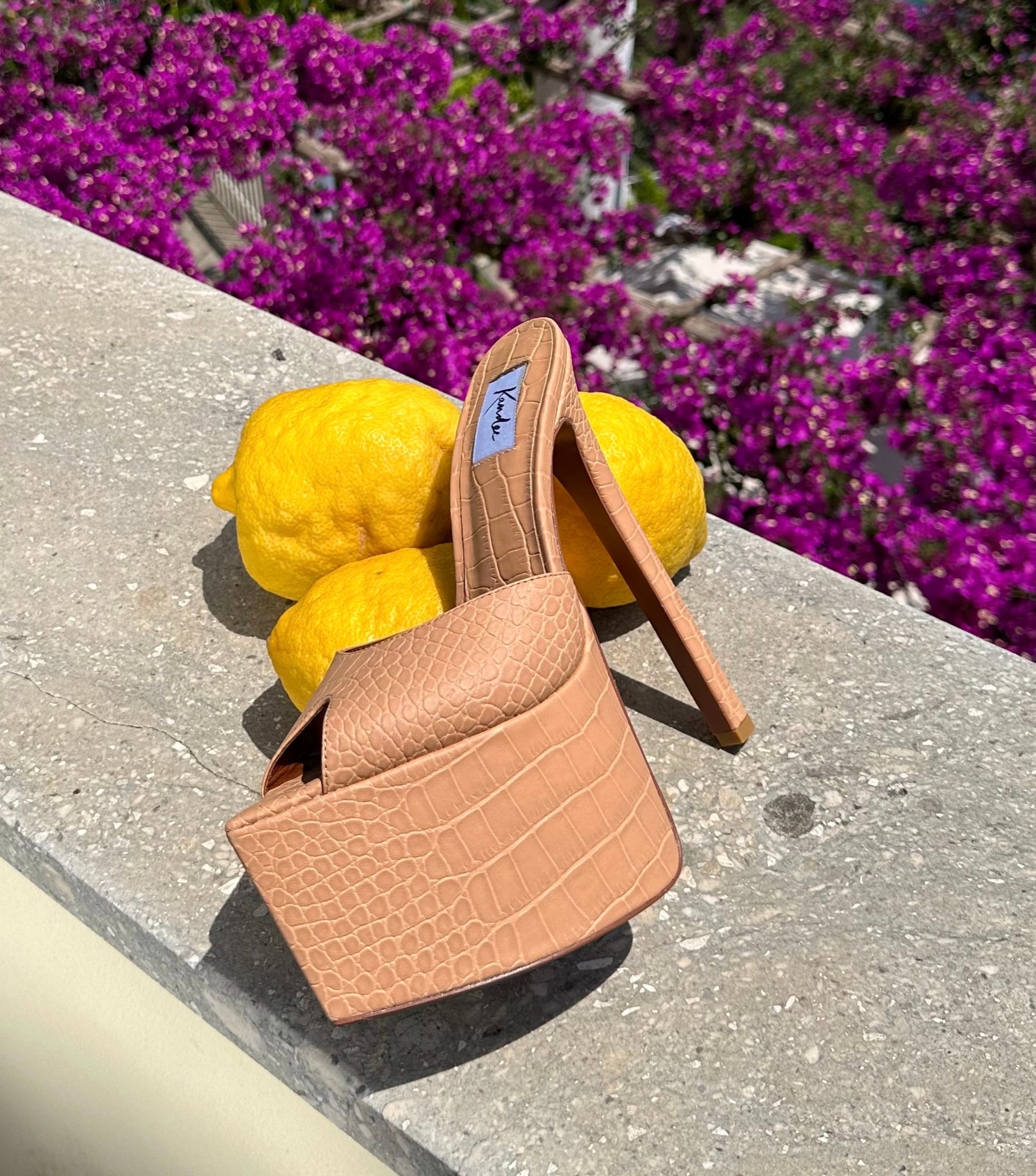 Natural Croco Platform Mules - Kandee