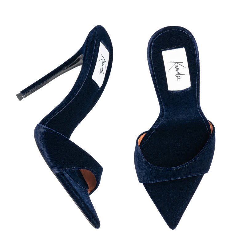 Navy Blue Velvet Mules - Kandee