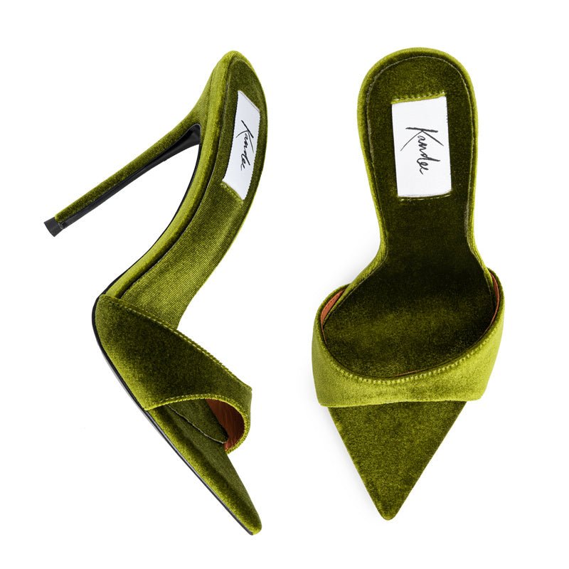 Olive Velvet Mules - Kandee