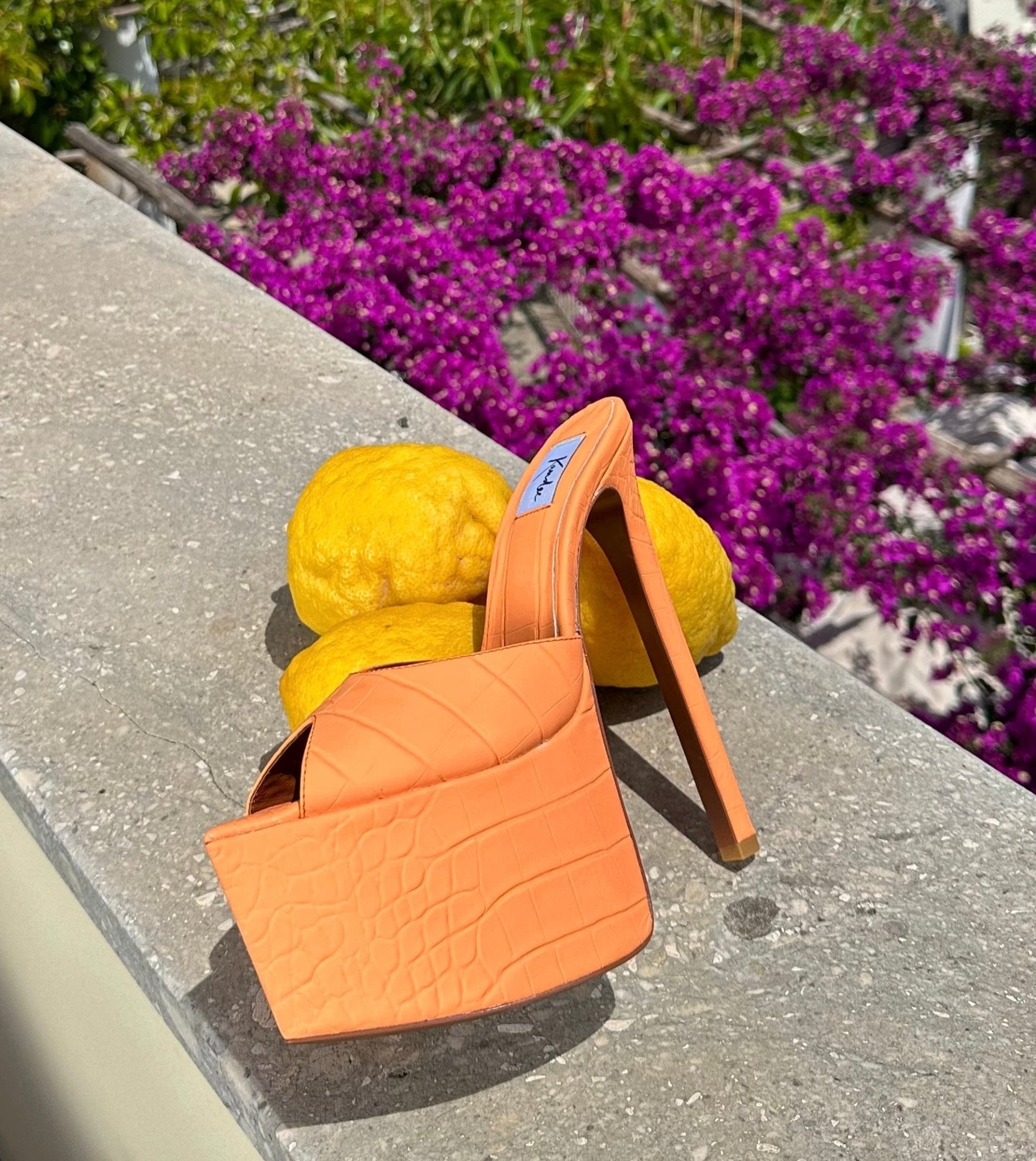Papaya Croco Platform Mules - Kandee