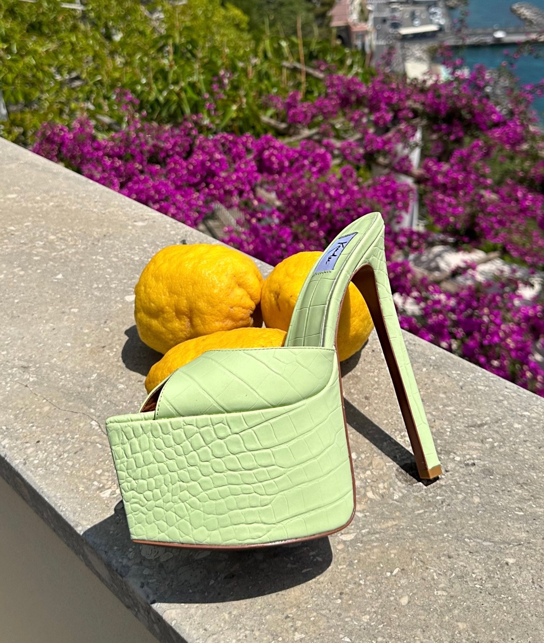 Pistachio Croco Platform Mules - Kandee