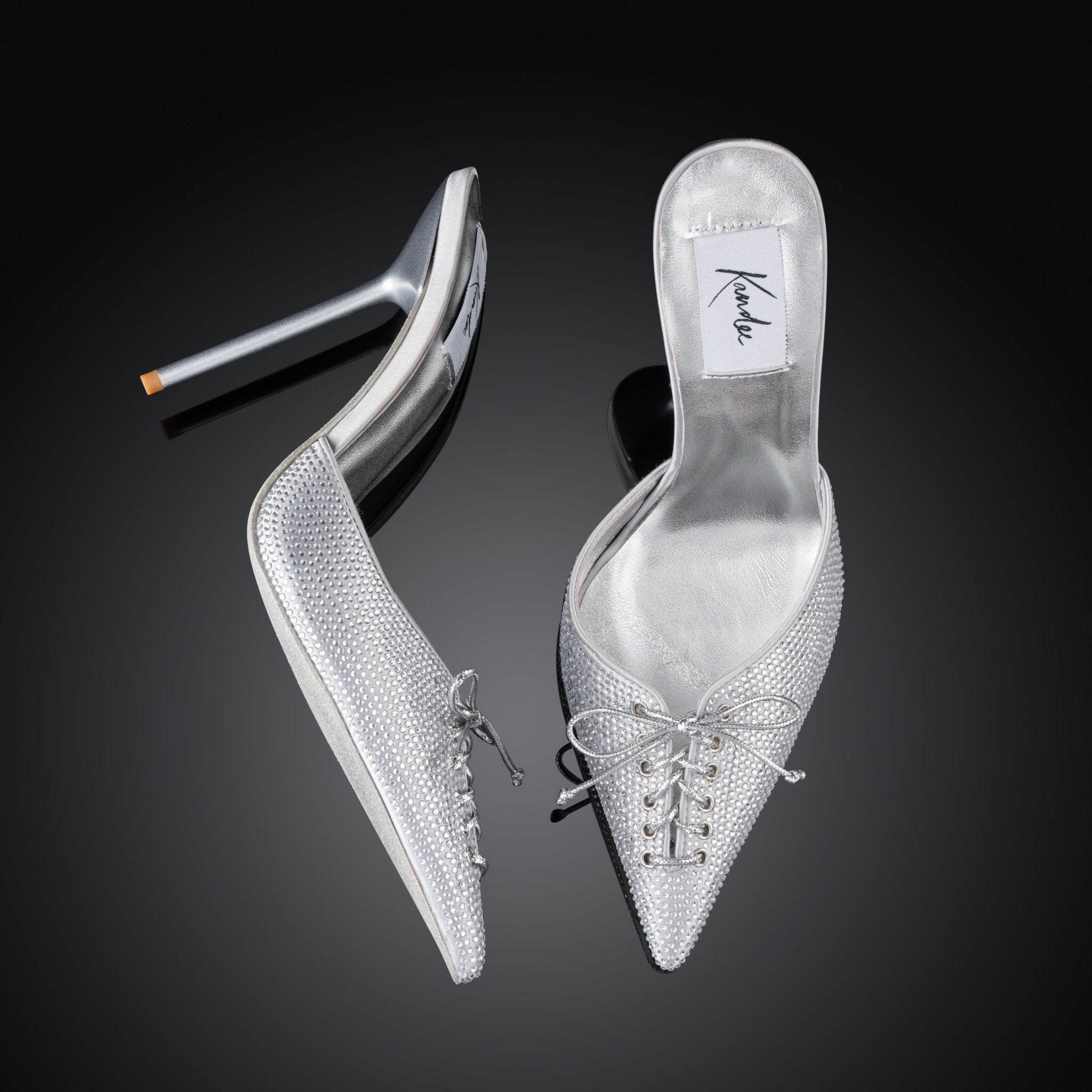 Platinum Crystal Strass Lace Mules - Kandee