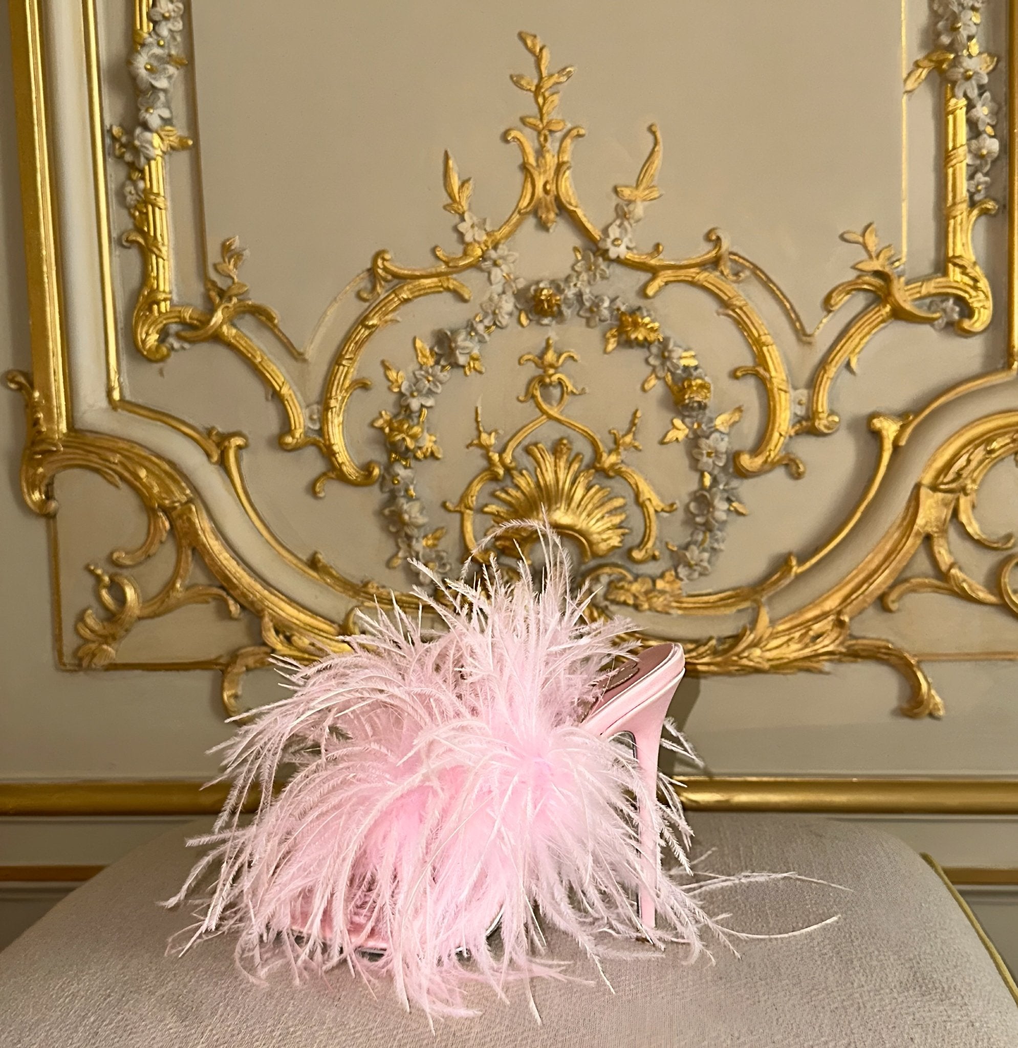 Powder Pink Ostrich Mules - Kandee