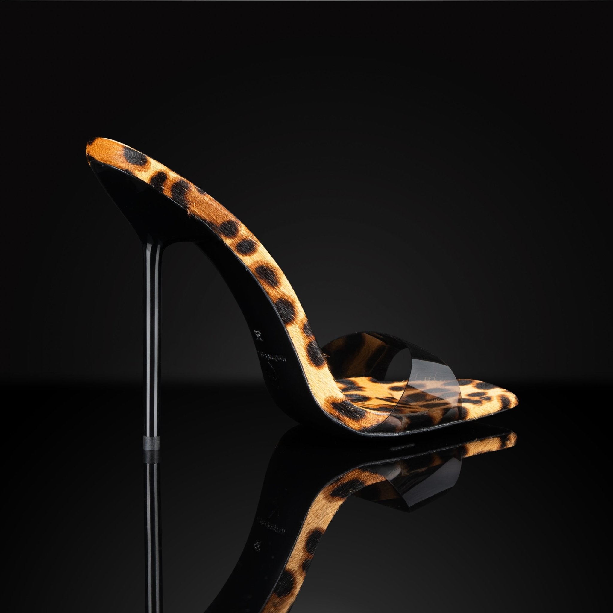 Leopard Print Calf Hair Black PVC Mules - Kandee