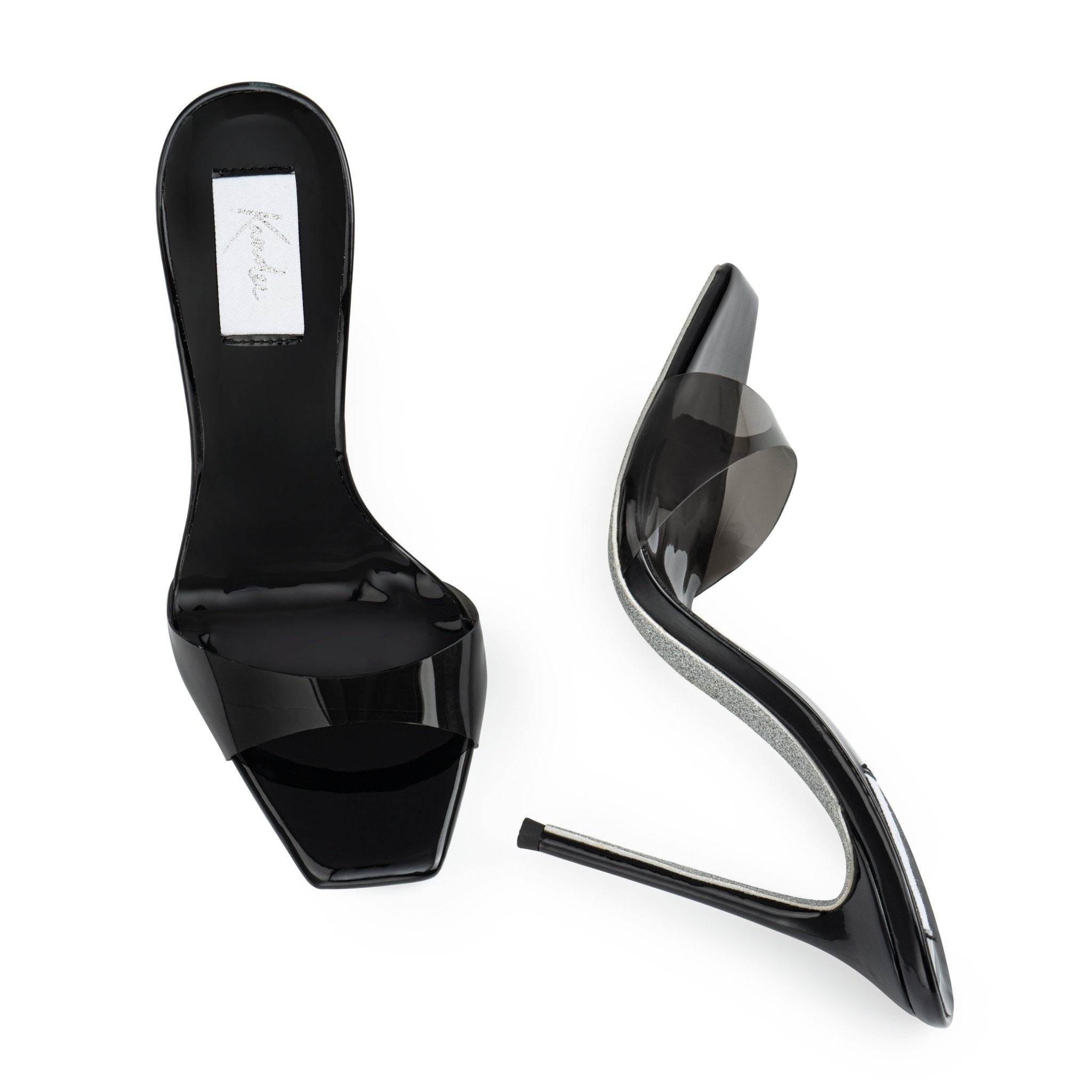Black Patent Leather Black PVC Mules - Kandee