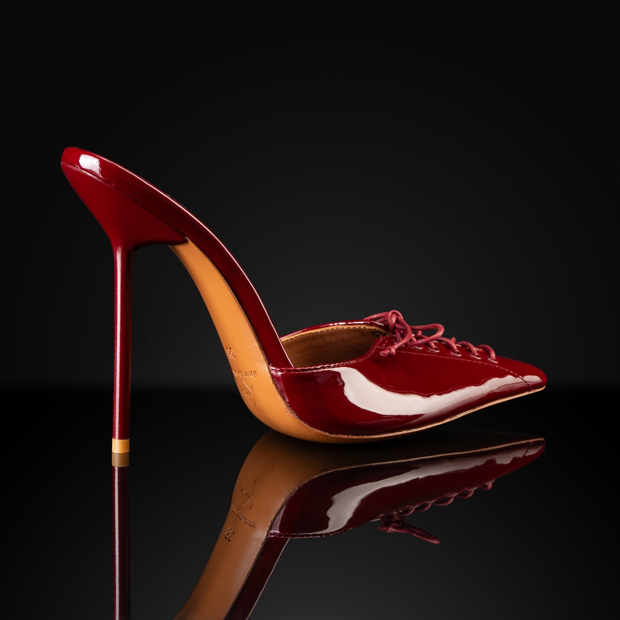 Burgundy Patent Lace Mules - Kandee