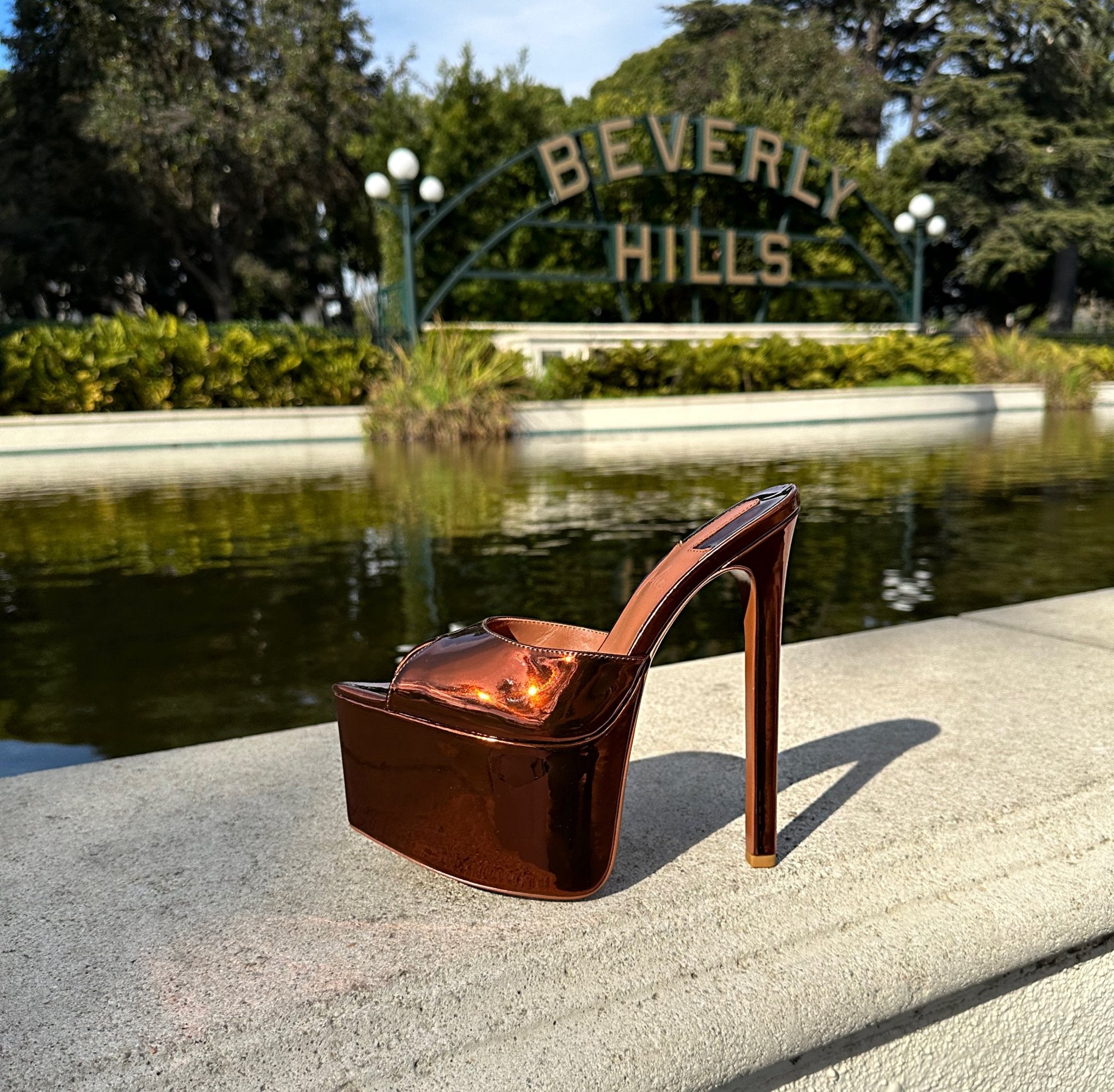 Chocolate Mirror Platform Mules - Kandee