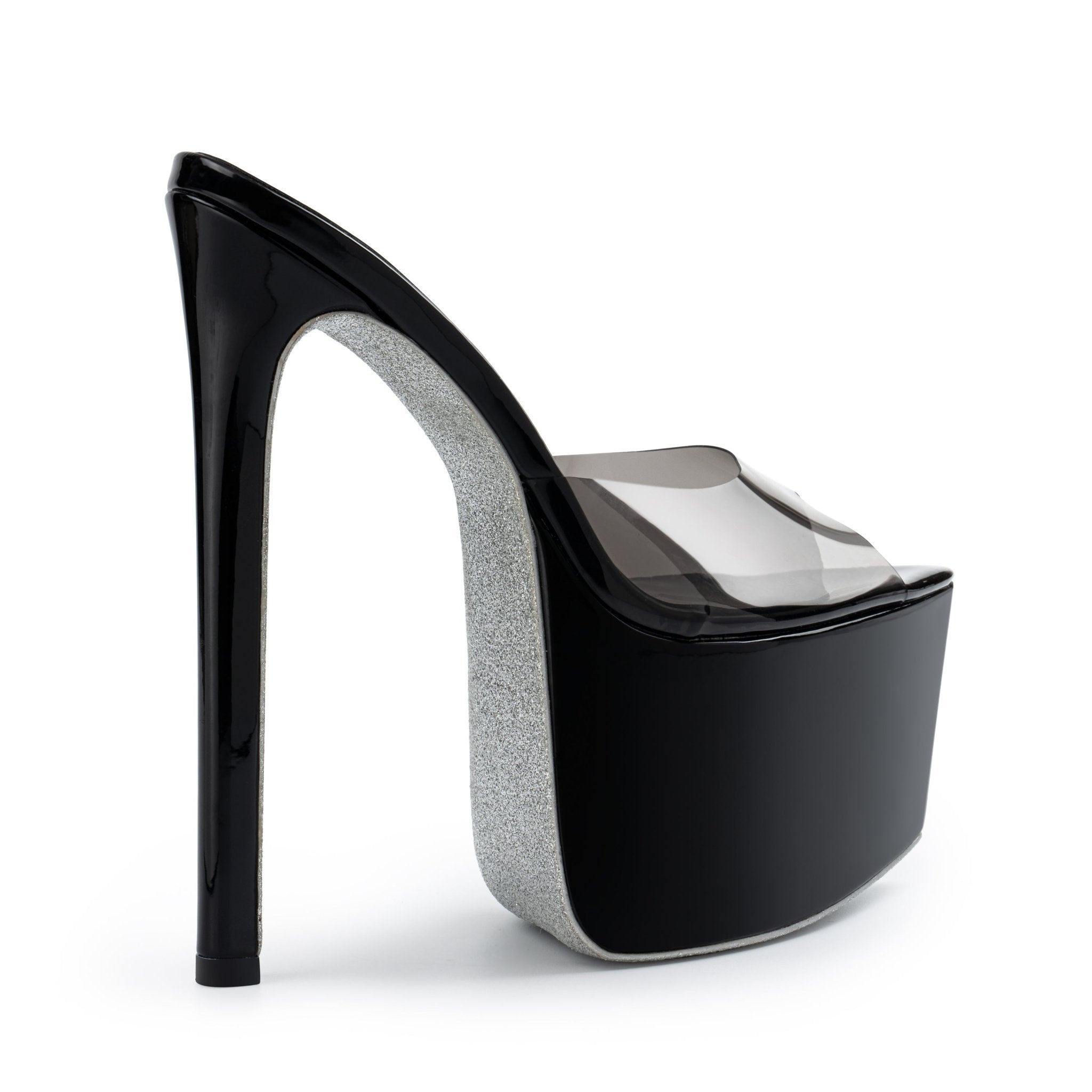 Black Patent Platform PVC Mules - Kandee