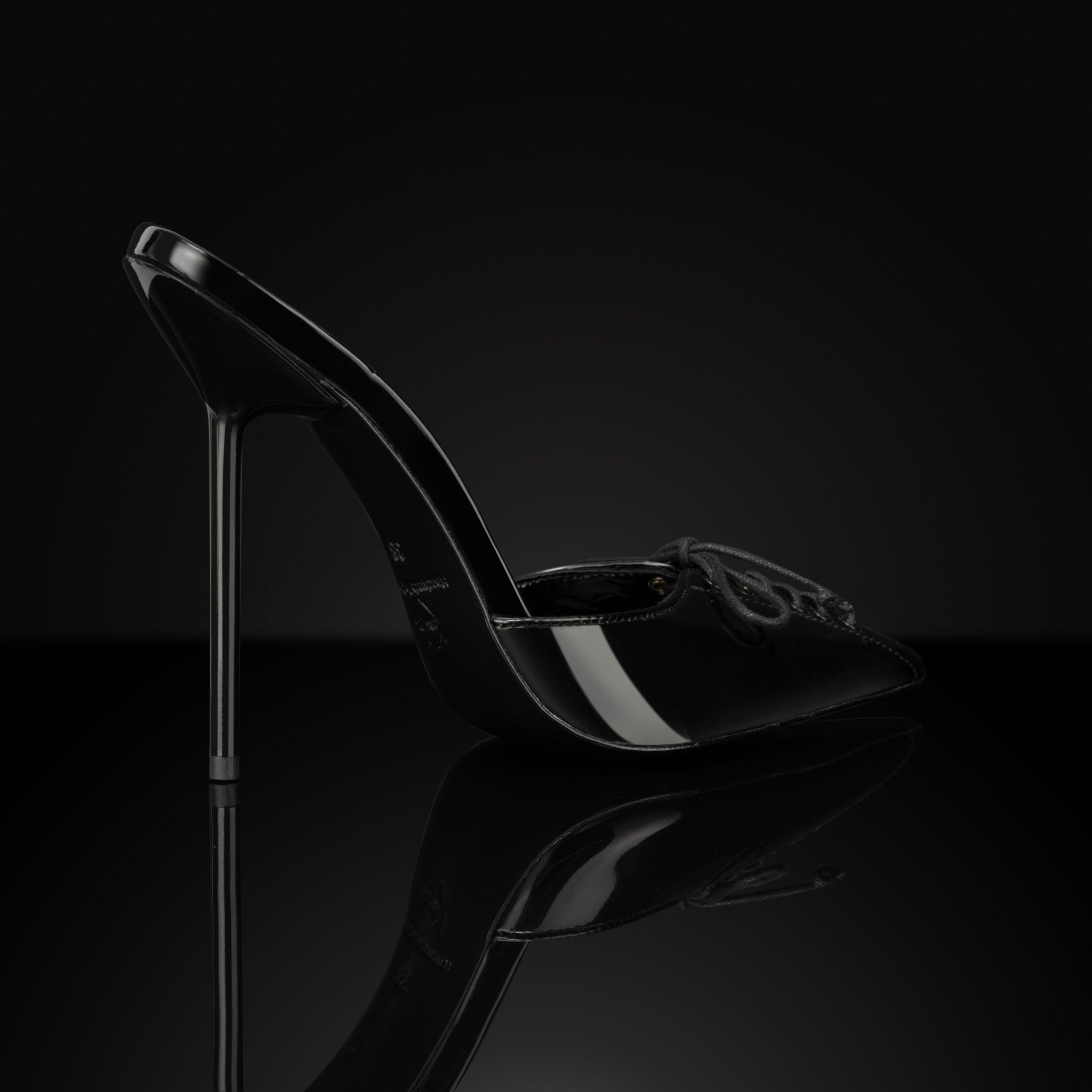 Black Patent Lace Mules - Kandee