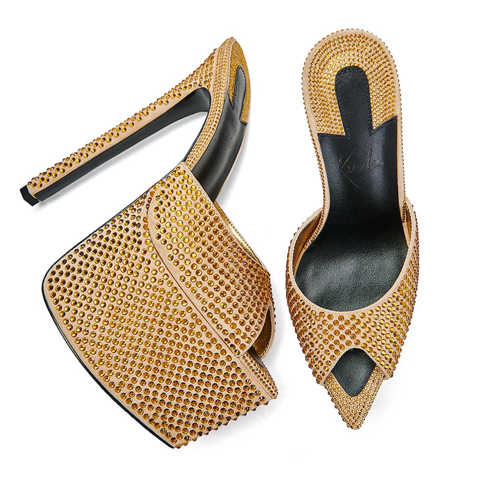 Golden Crystal Platform Mules *As Seen On Sabrina Carpenter - Kandee