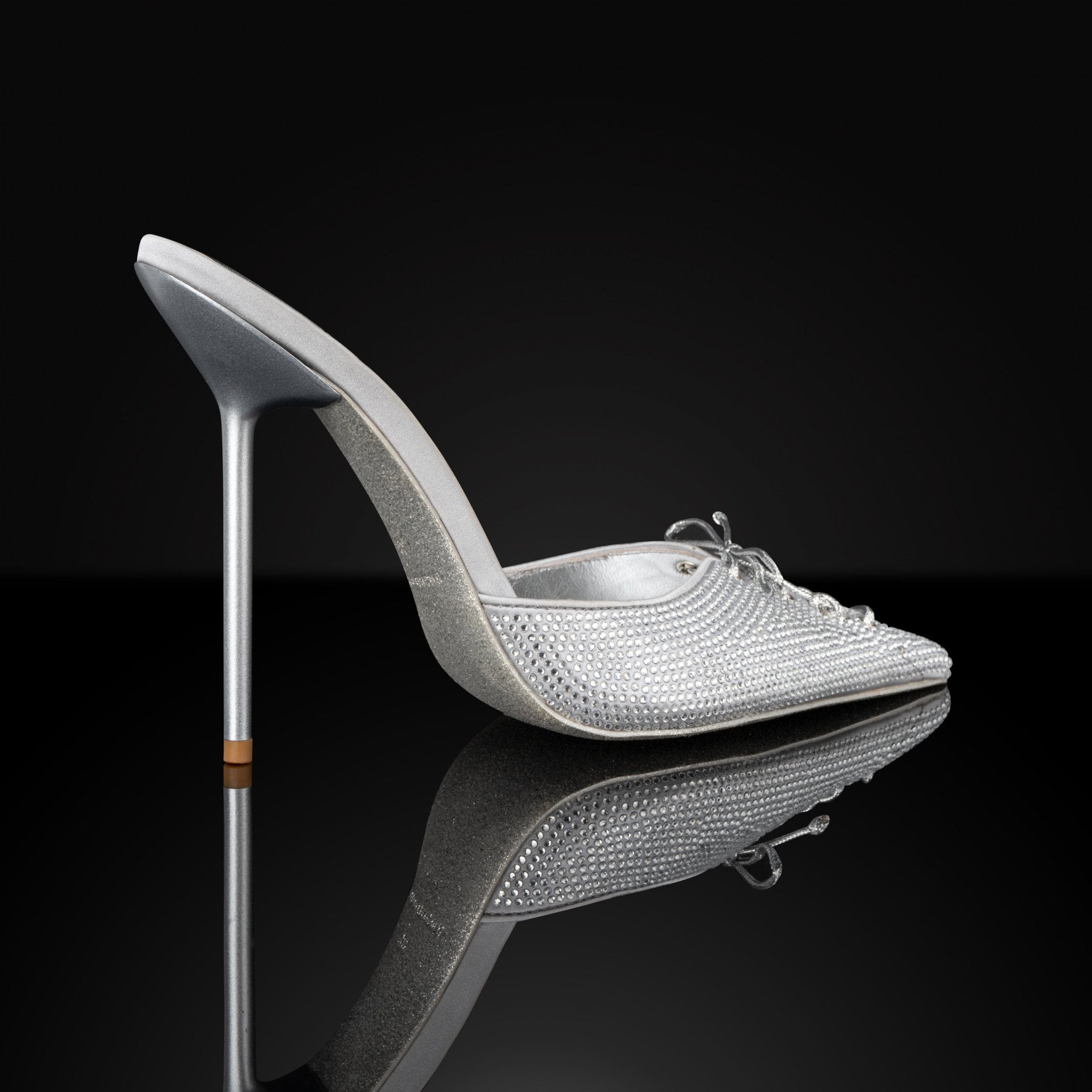 Platinum Crystal Strass Lace Mules - Kandee