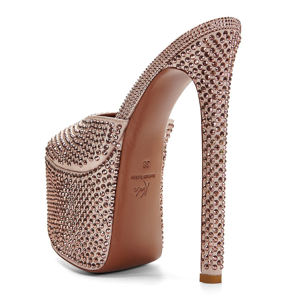 Rose Gold Crystal Platform Mules - Kandee