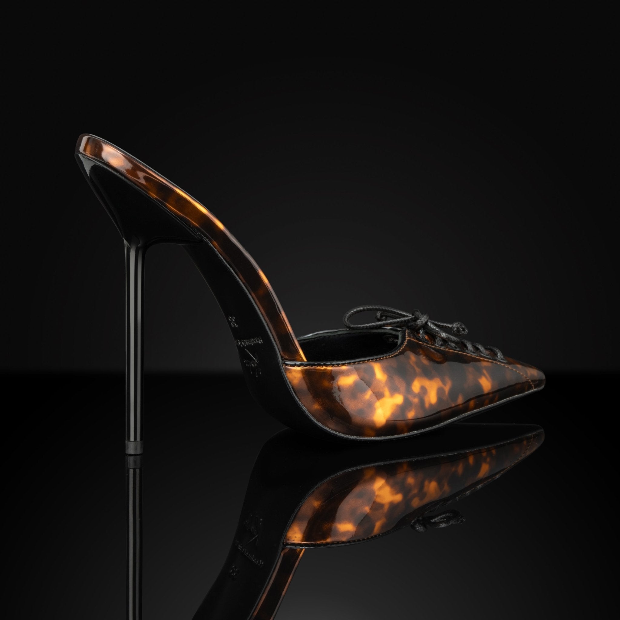 Tortoiseshell Patent Lace Mules - Kandee