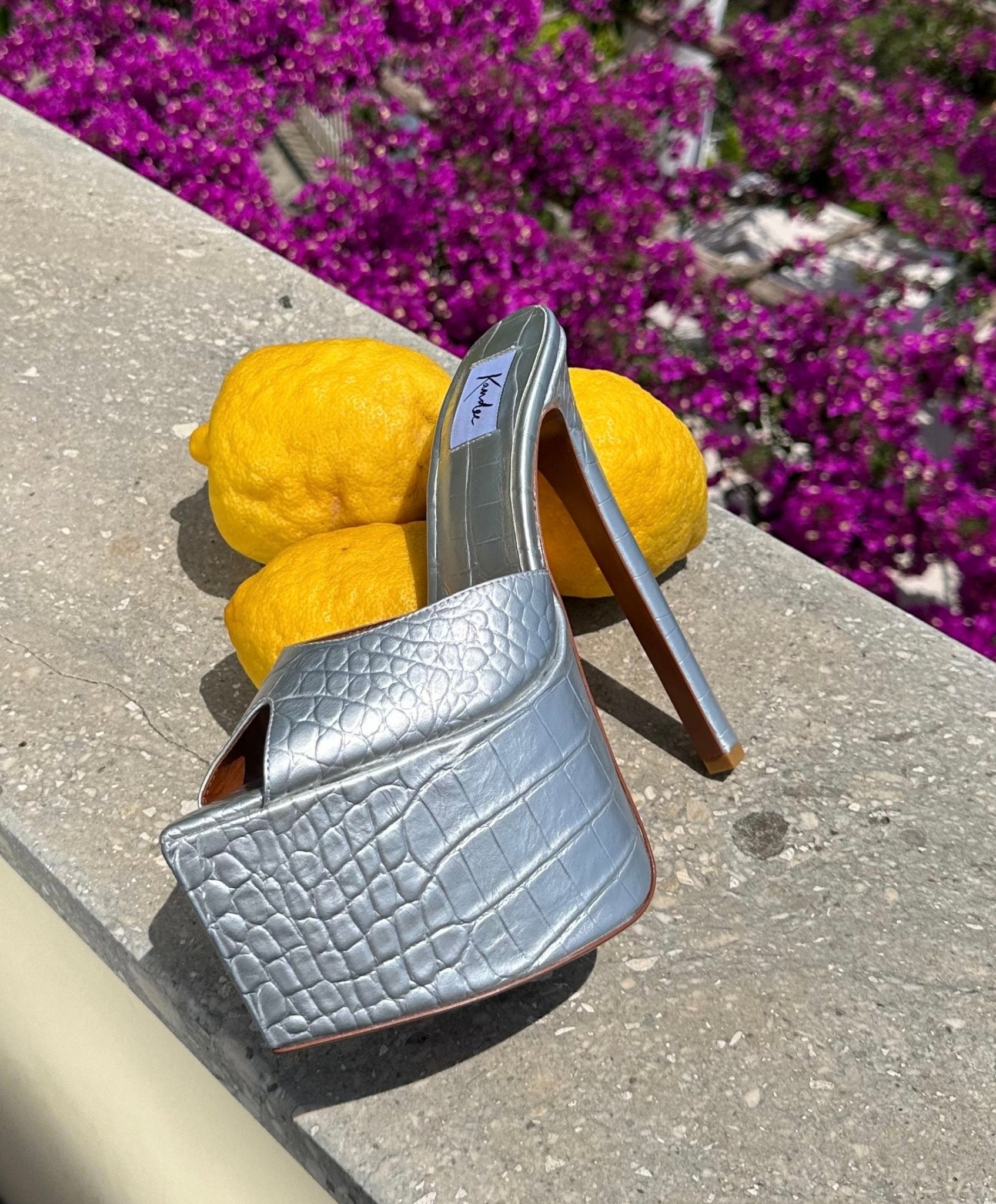 Silver Croco Platform Mules - Kandee