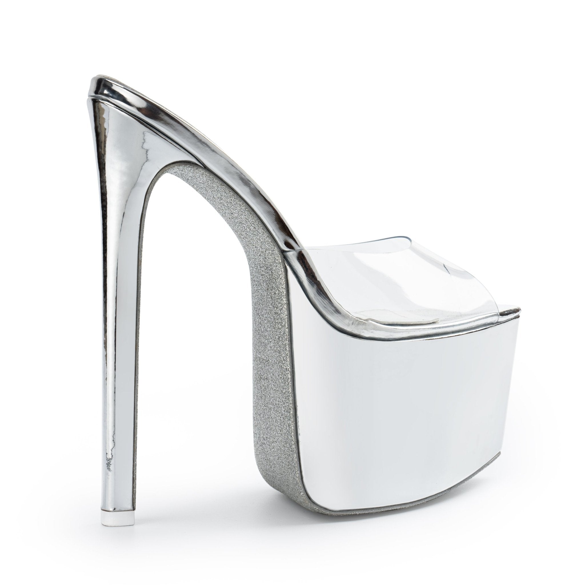 Silver Patent Platform PVC Mules - Kandee