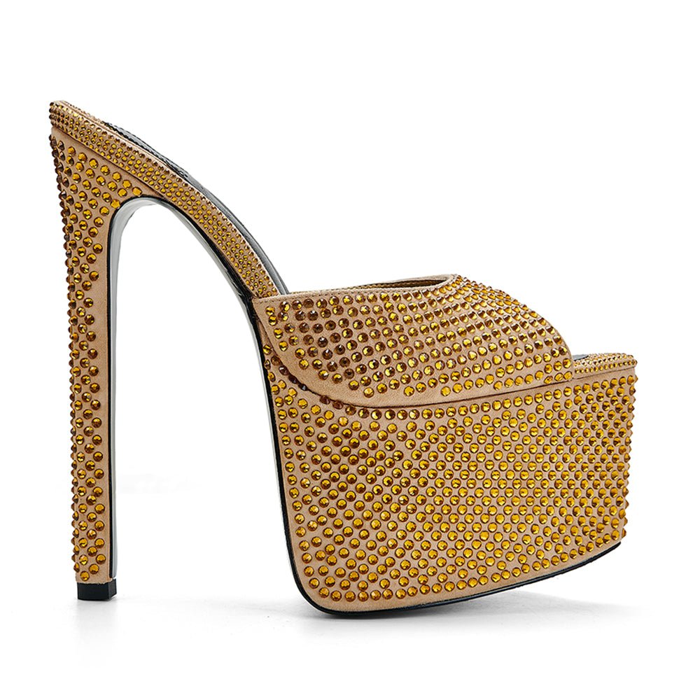 Golden Crystal Platform Mules *As Seen On Sabrina Carpenter - Kandee