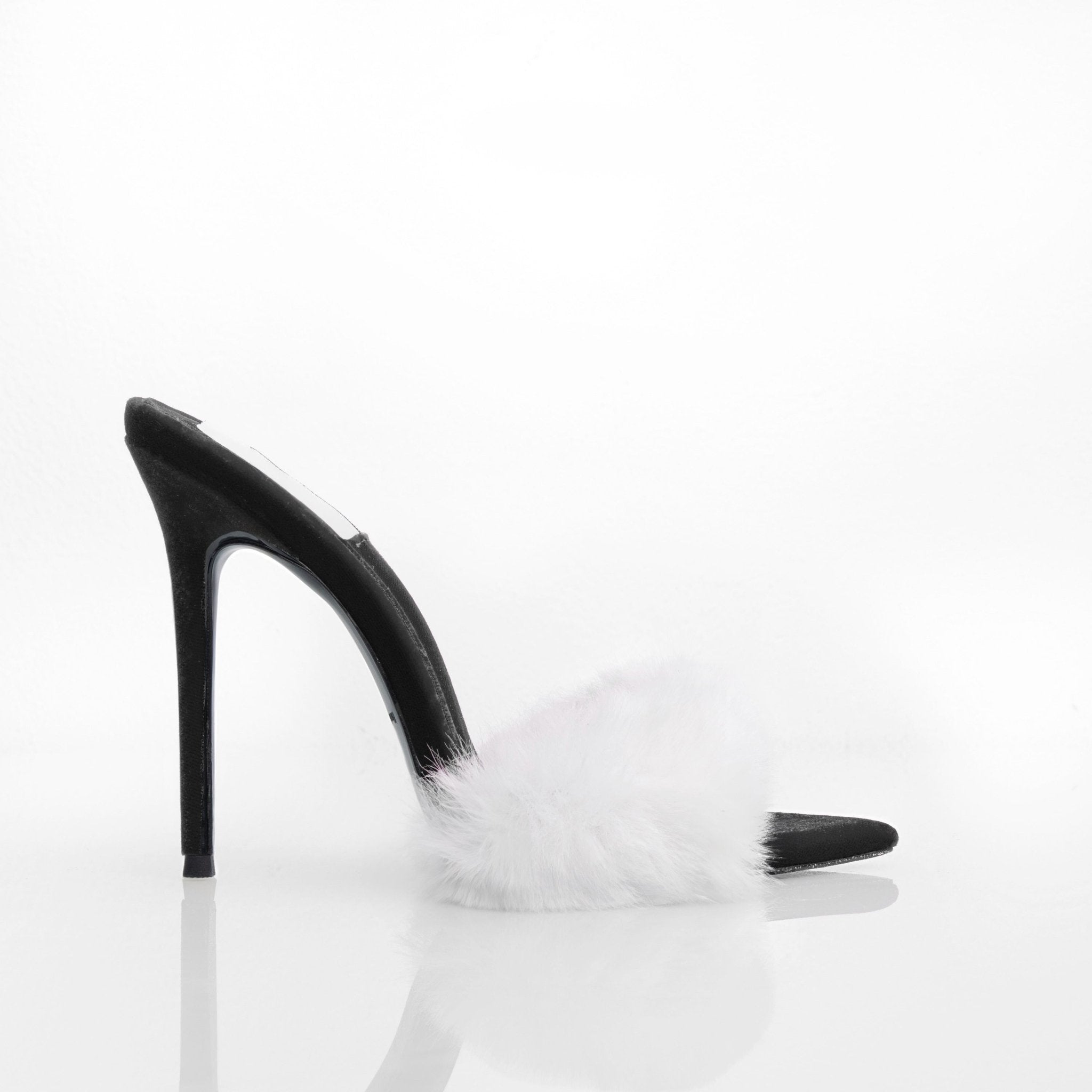 Black Velvet White Mink Mules *As Seen On Sabrina Carpenter* - Kandee