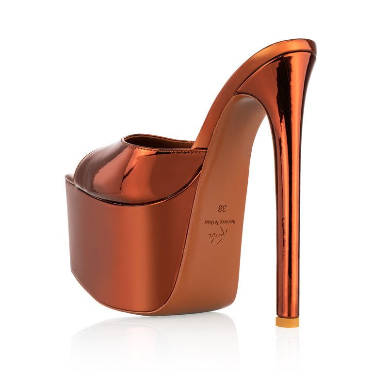 Chocolate Mirror Platform Mules - Kandee