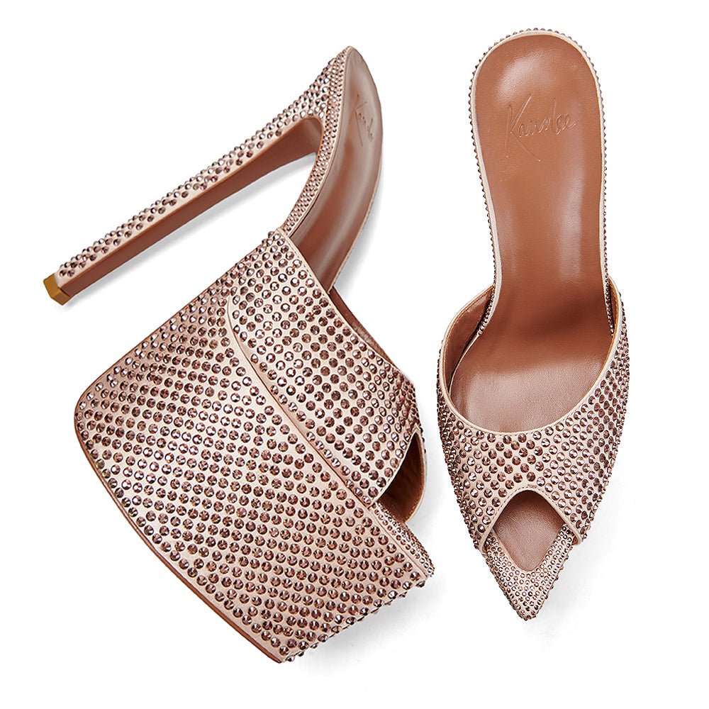 Rose Gold Crystal Platform Mules - Kandee