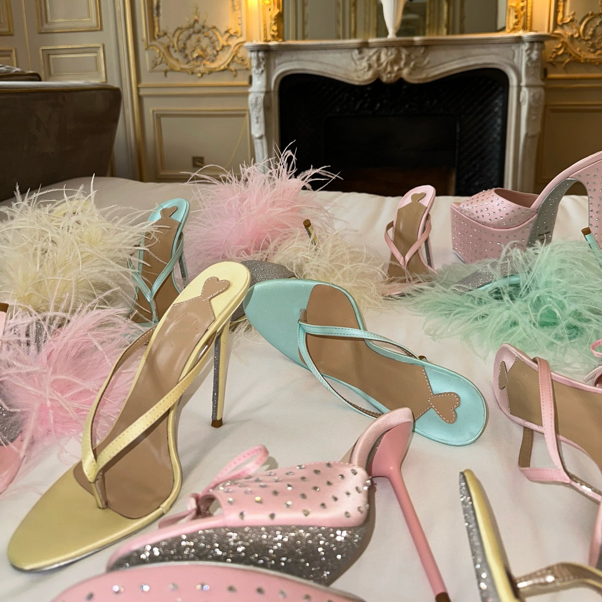 J'Adore Silk Crystal Heart Mules - Kandee
