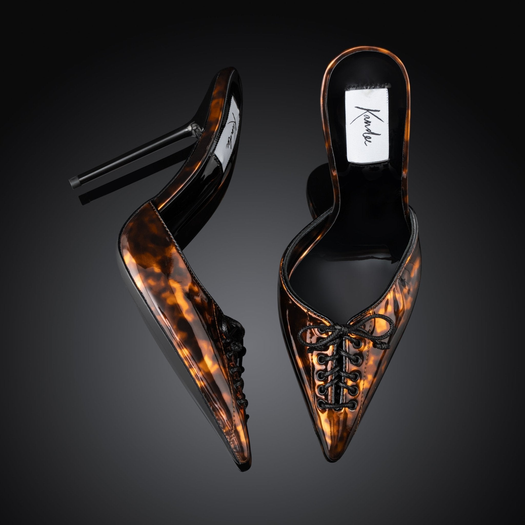 Tortoiseshell Patent Lace Mules - Kandee