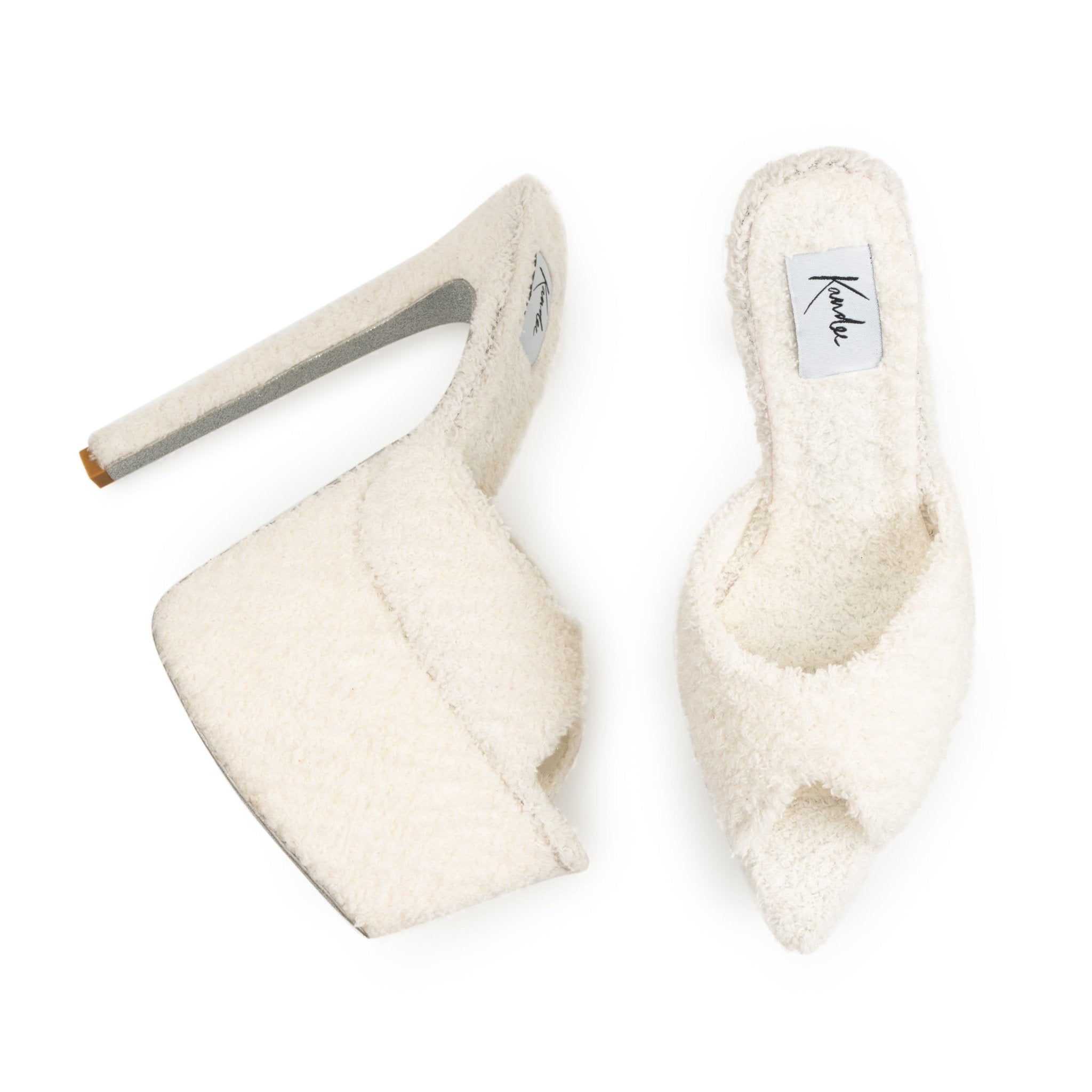 Towelling White Platform Mules - Kandee
