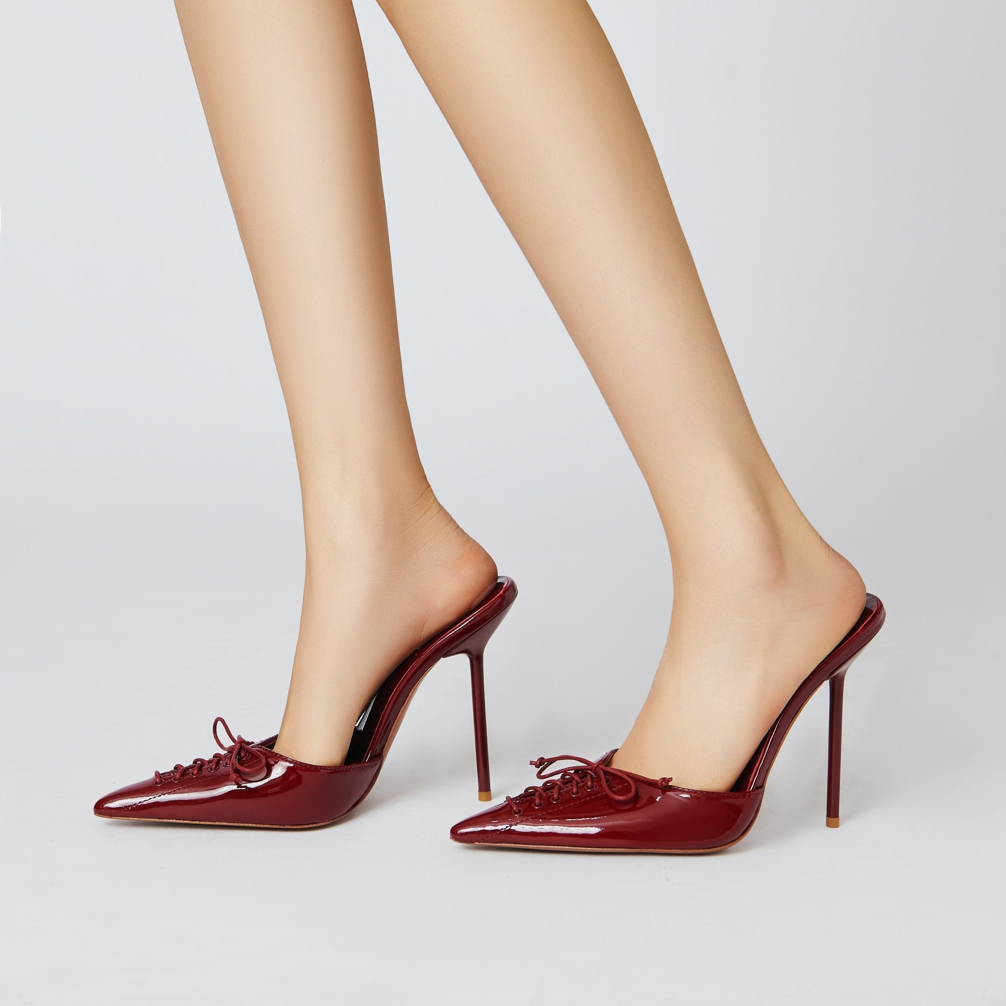 Burgundy Patent Lace Mules - Kandee