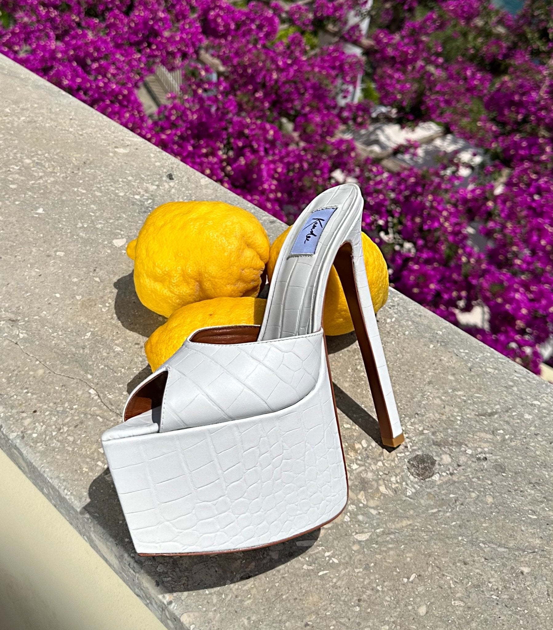 White Croco Platform Mules - Kandee